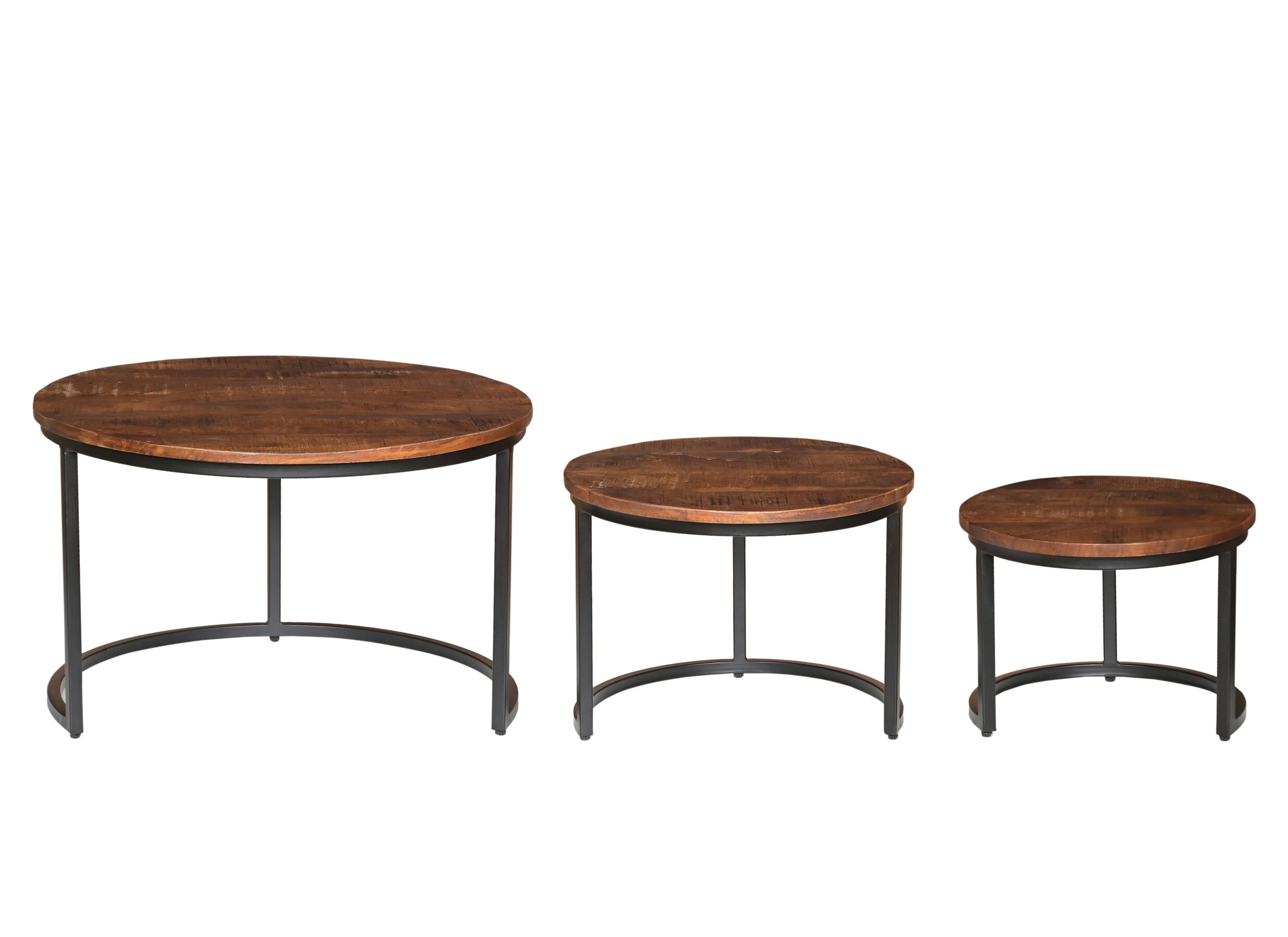 Aperçu - Table basse Japa Ø70x44/Ø50x37/Ø40x30cm - manguier massif & métal - marron lot de 3