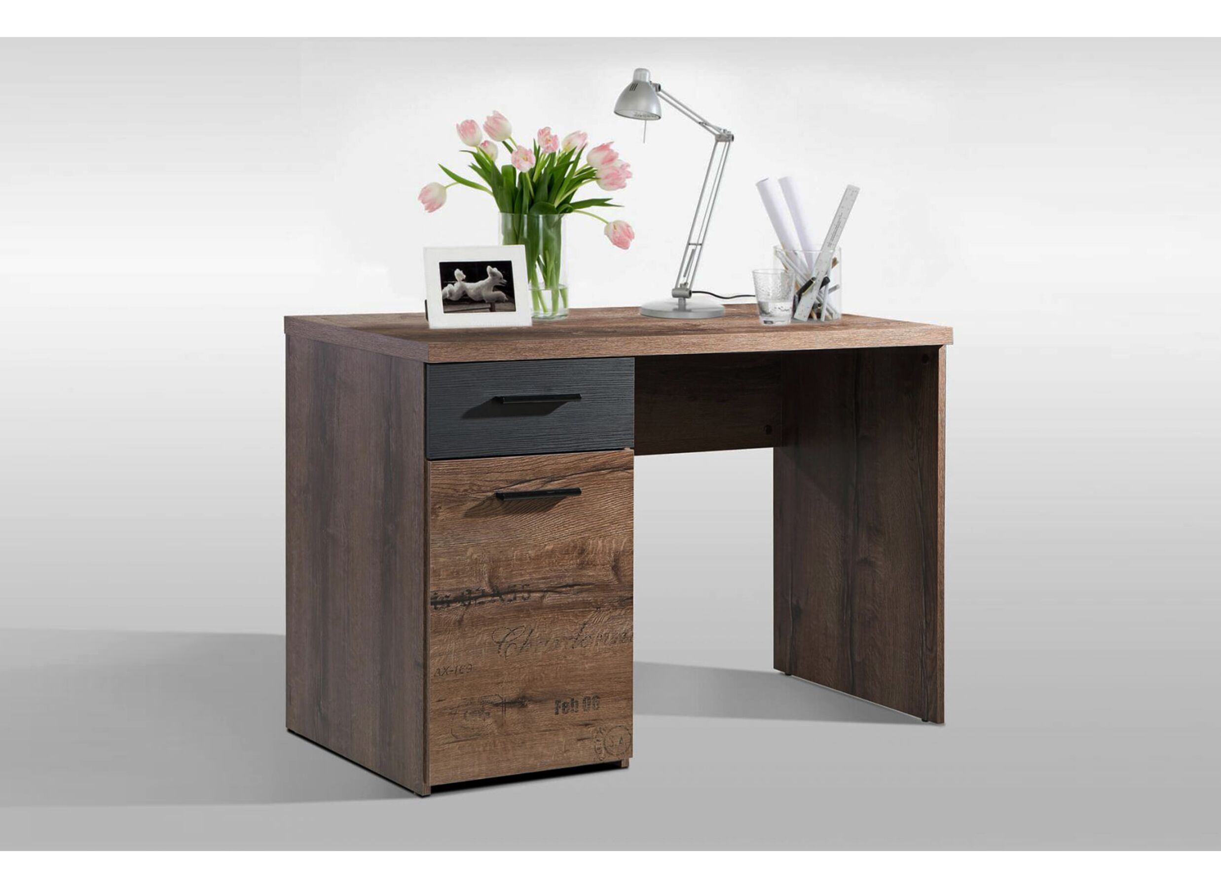 Sfeerfoto - Bureau Jacky 110x53cm - meubelplaat - modder eik/zwarte eik