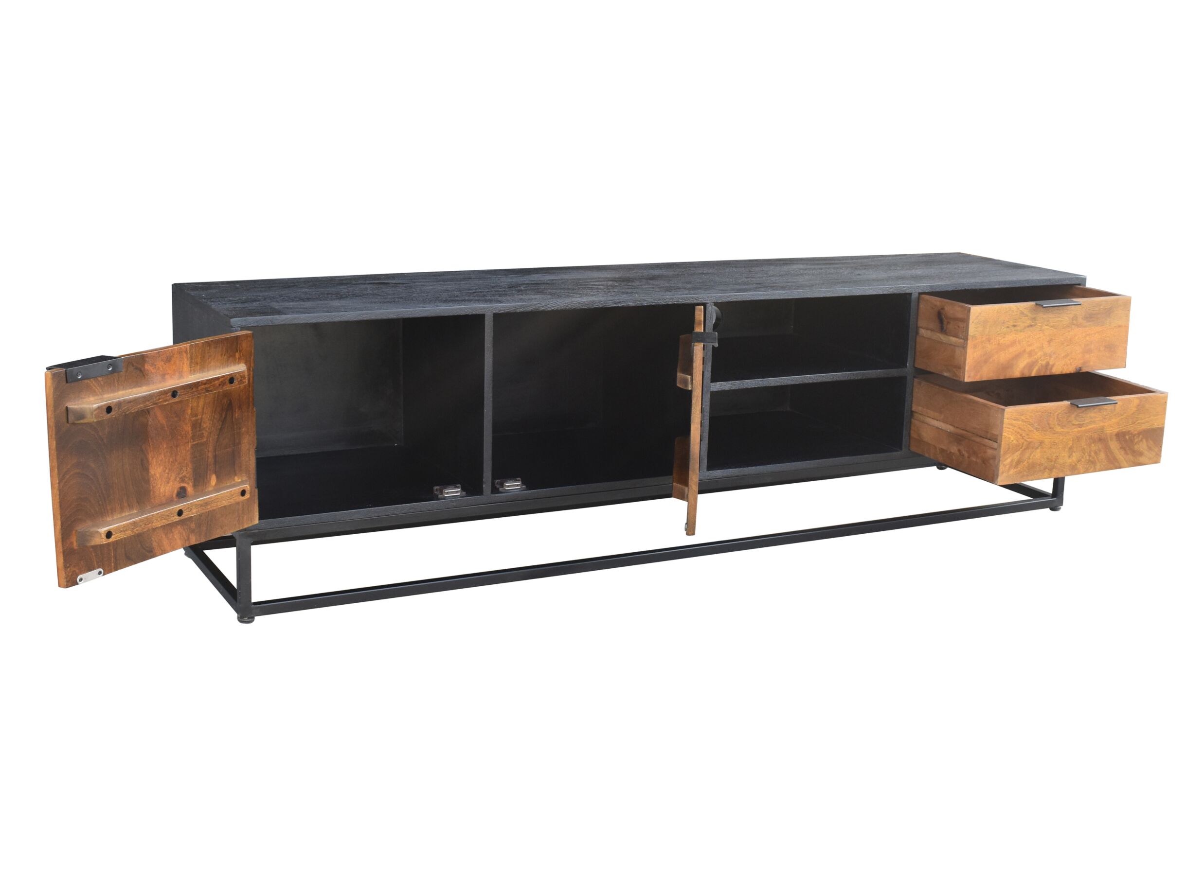 Disposition - Meuble TV Pando 180cm - manguier massif - naturel & noir