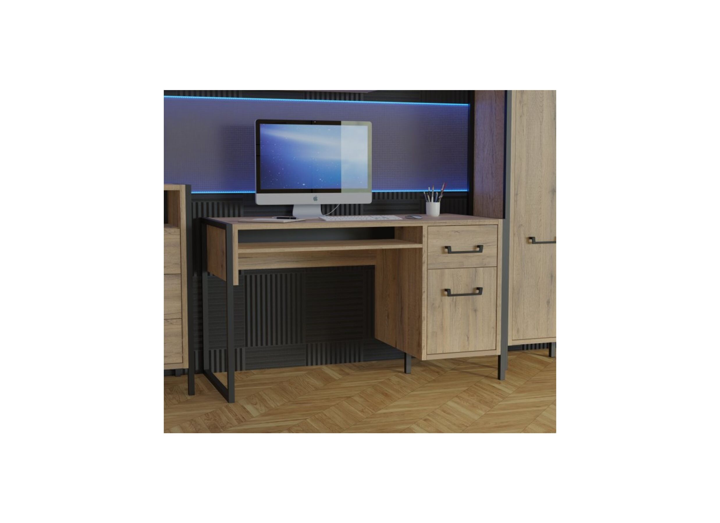 Foto ambiance - Bureau Oriental Tree 129,4x60,2cm - panneau décor - bartex chêne