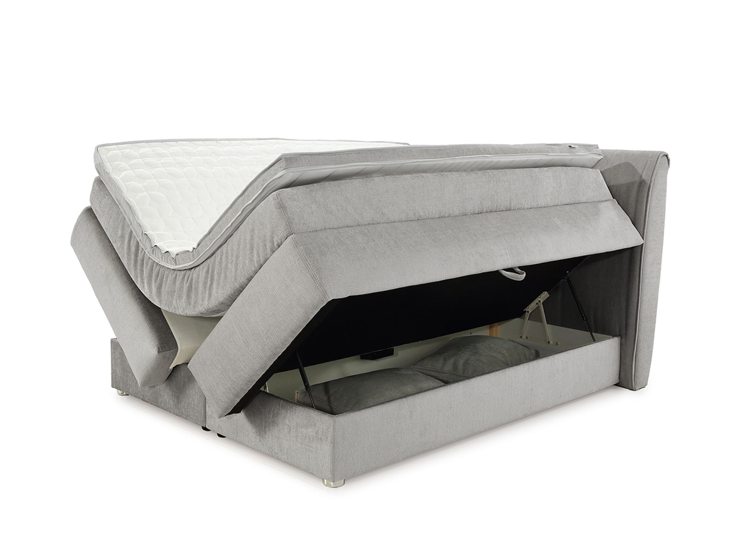 Overzichtsfoto - Boxspring Caren Max 160x200cm - stof - grijs met opbergruimte