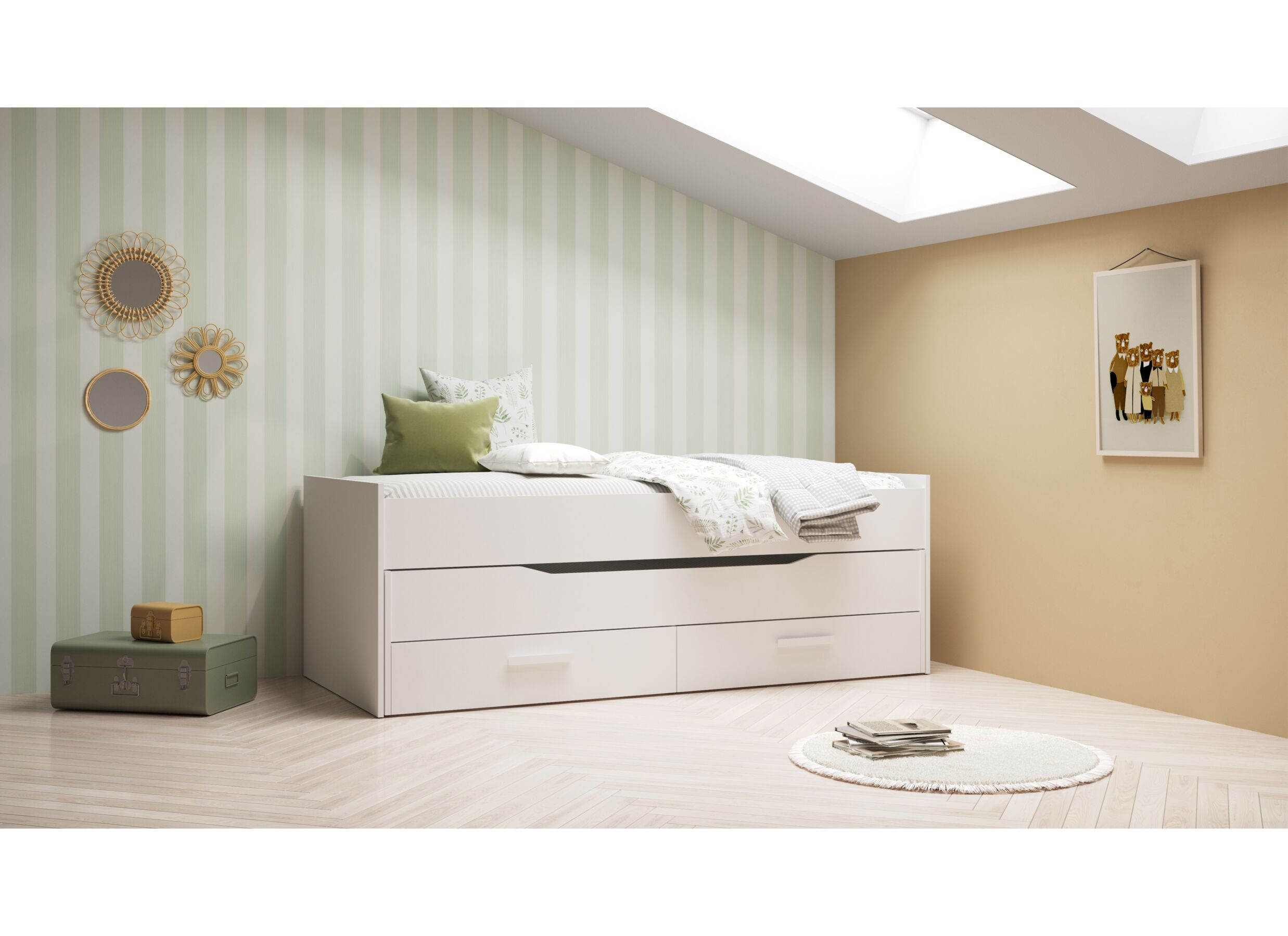 Sfeerfoto - Eenpersoonsbed met bedlade en opbergruimte Twist 90x200cm - decor - wit