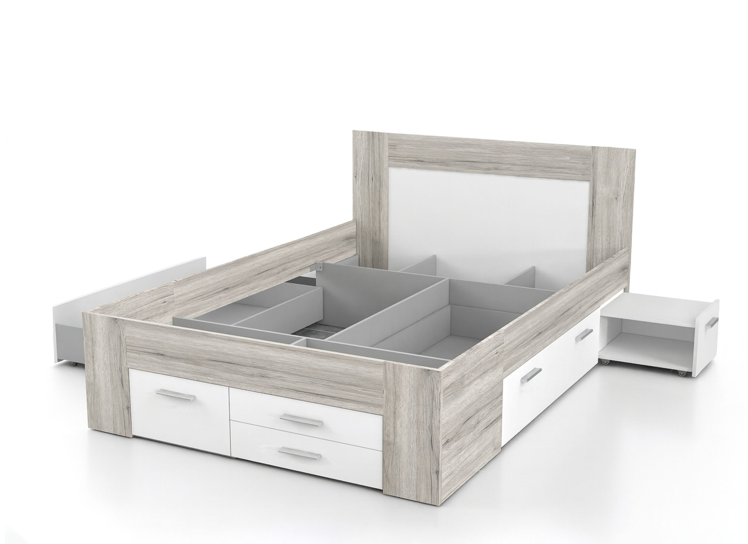 Plus Important - Lit Udine 140x200cm - décor - chêne sable & blanc avec rangement