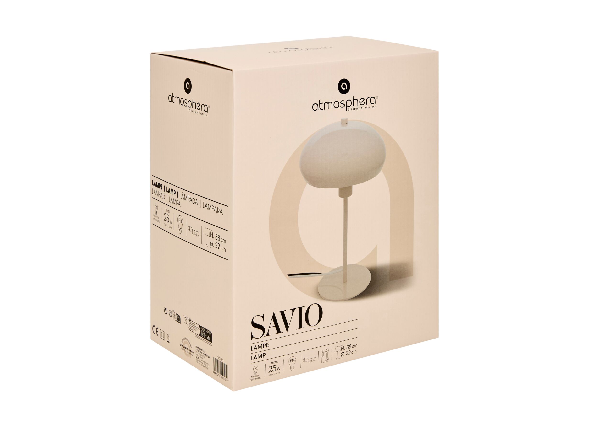 Overzichtsfoto - Tafellamp Savio E14 H38cm - glas/staal - beige