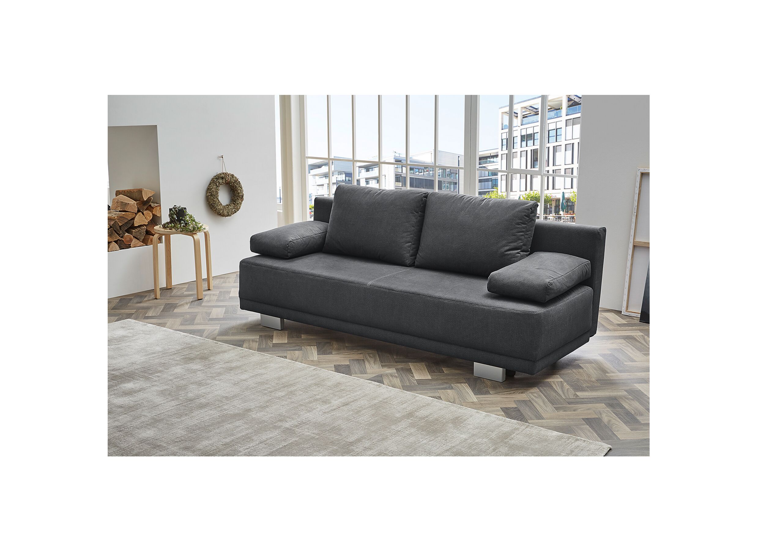 Canapé-lit Luzio 2 personnes tissu anthracite