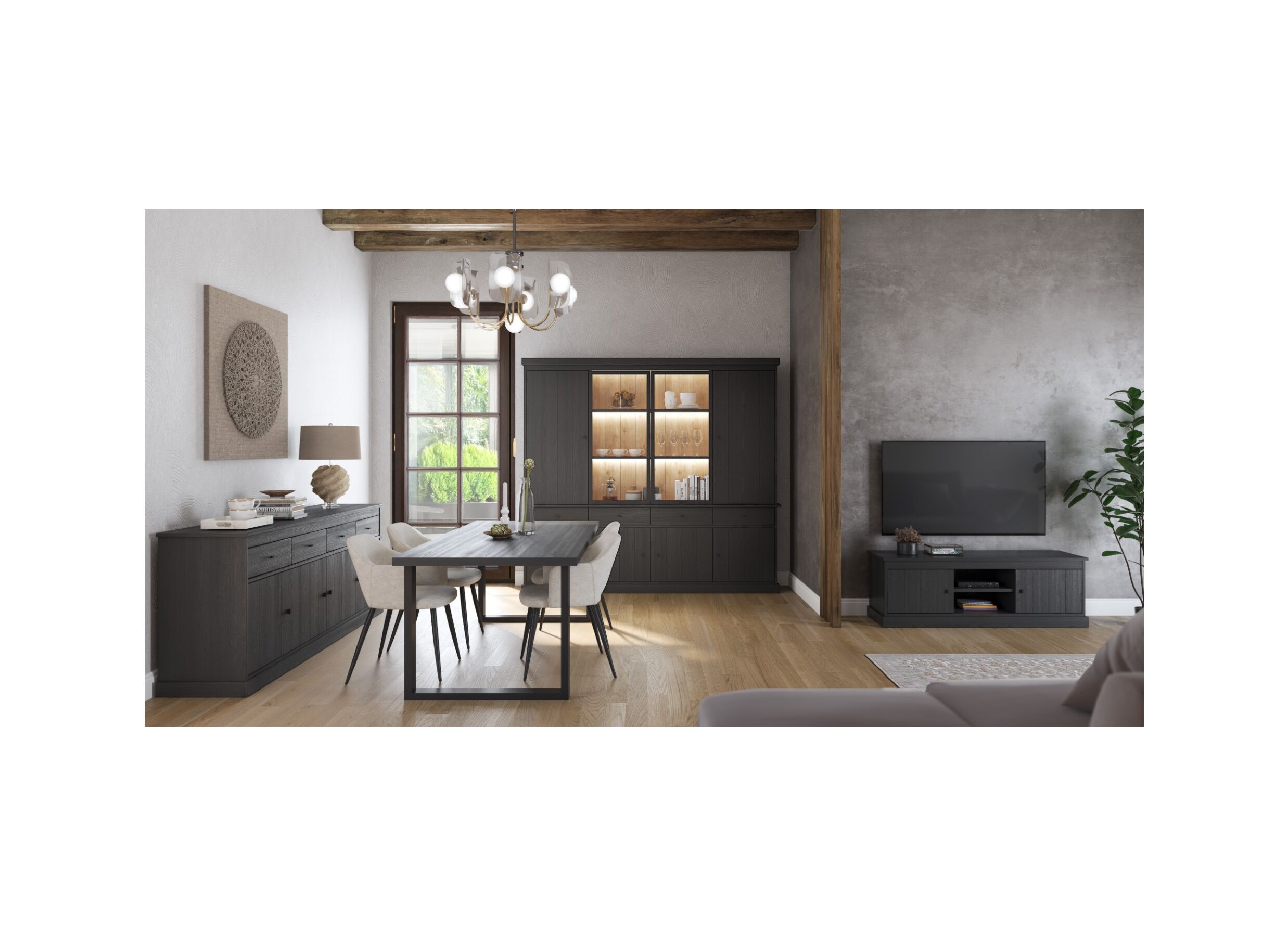Setfoto - Tv-meubel Valencia 155cm - melamine - zwarte eik