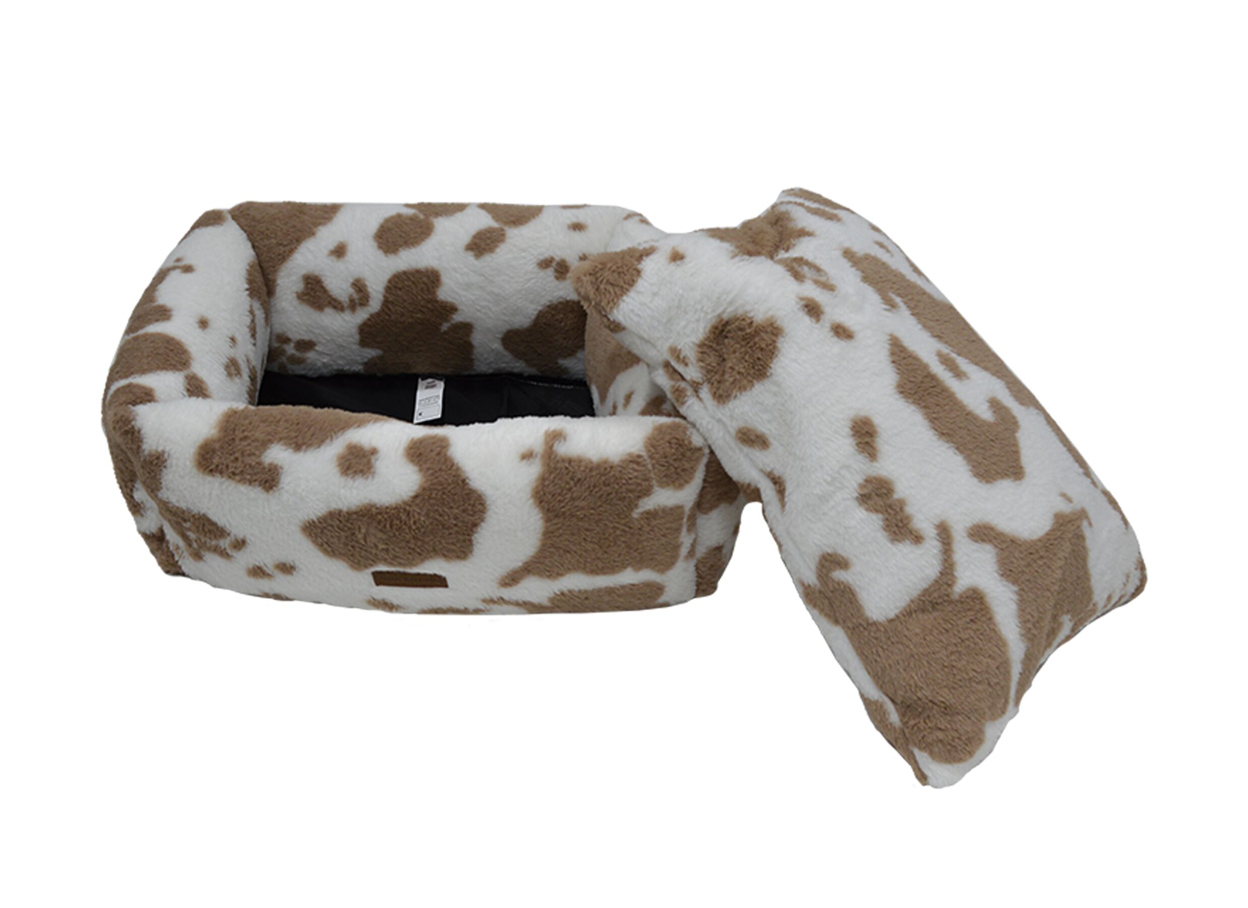 Disposition - Panier pour chien Cow Plush Classic 75x60x25cm - tissu - blanc & marron