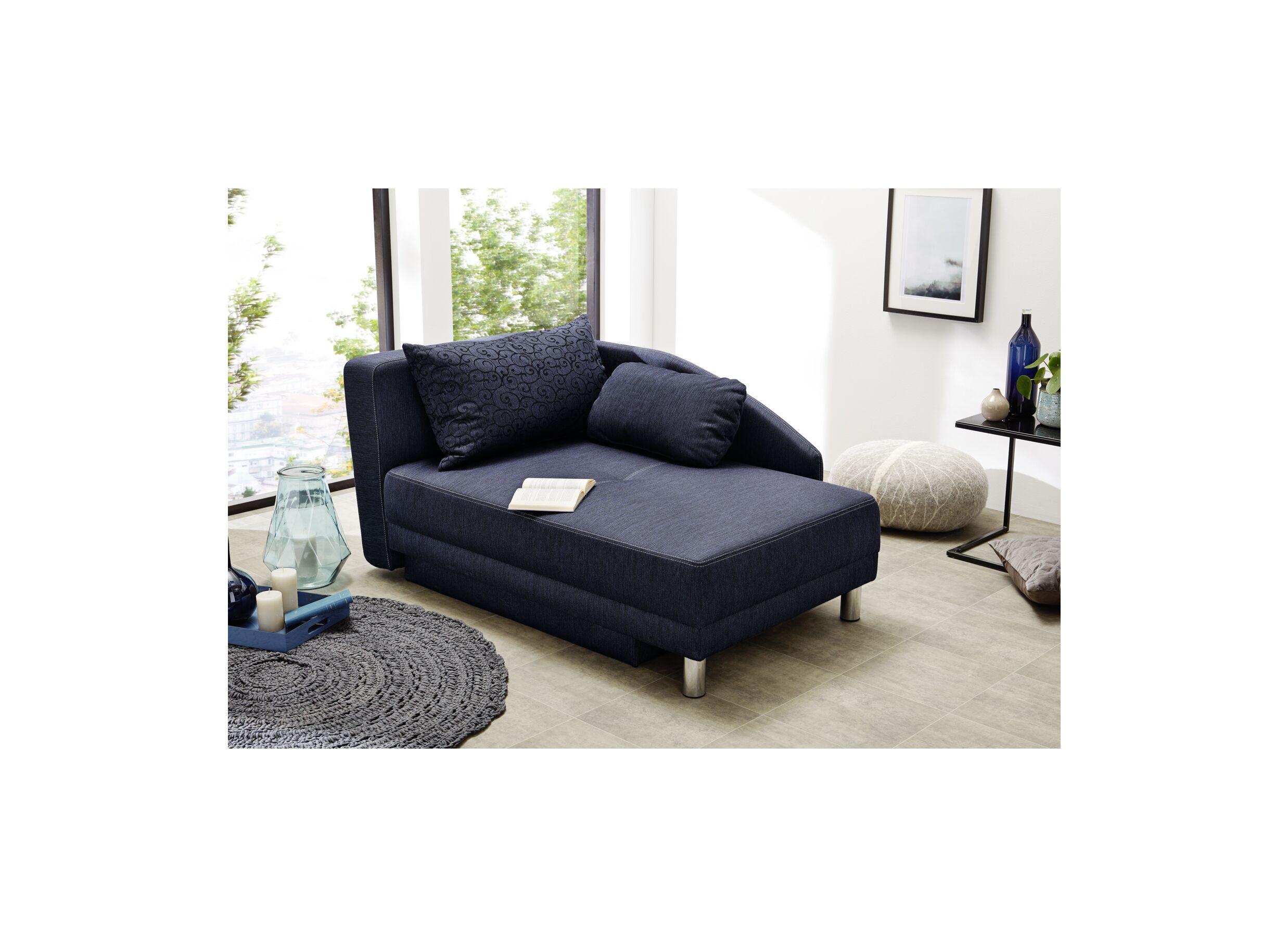 Chaise longue Roy Recamière 149x90x80cm - stof - blauw met bedfunctie