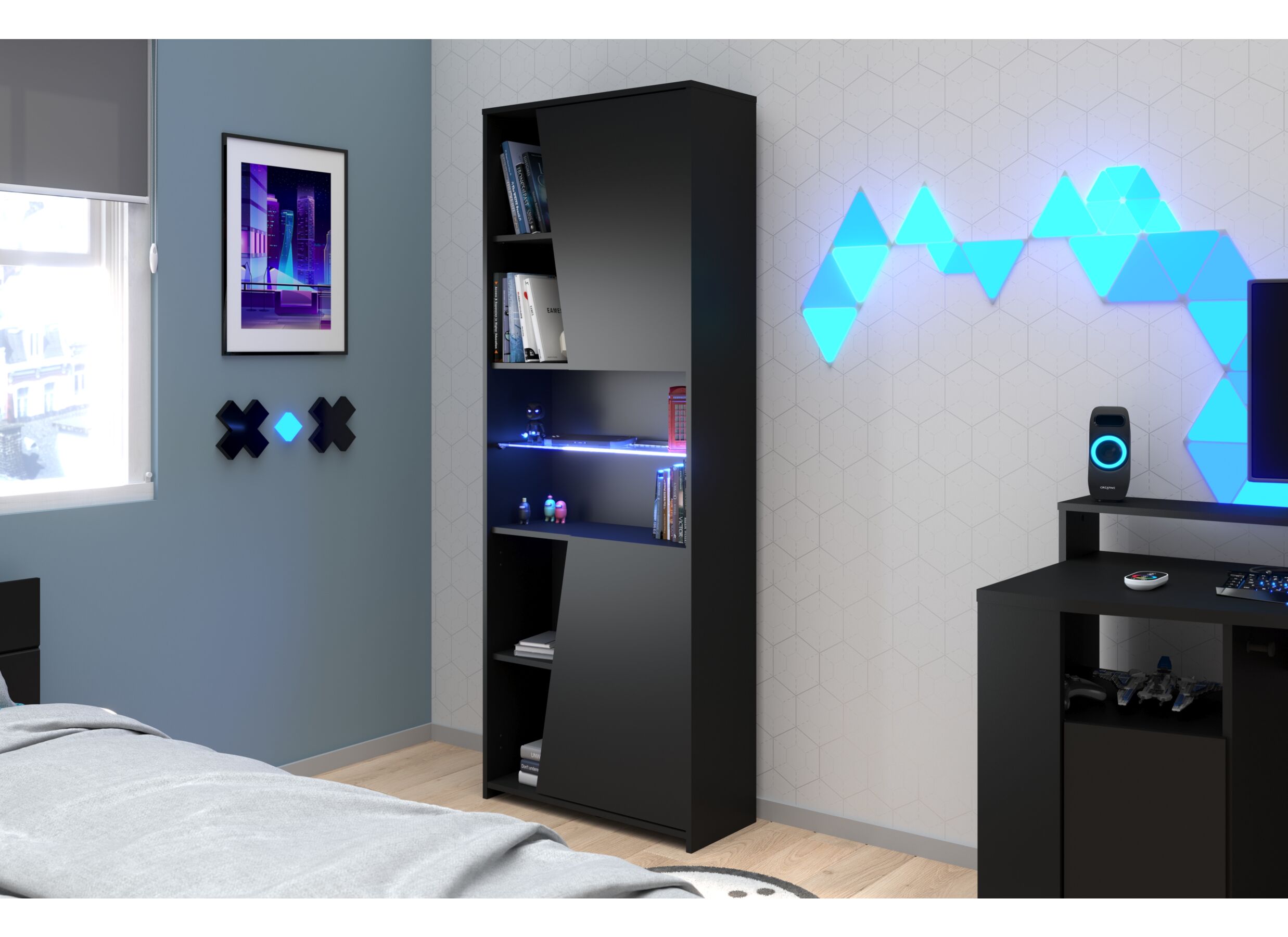 Boekenkast Gaming 67x28x180cm - decor - zwart