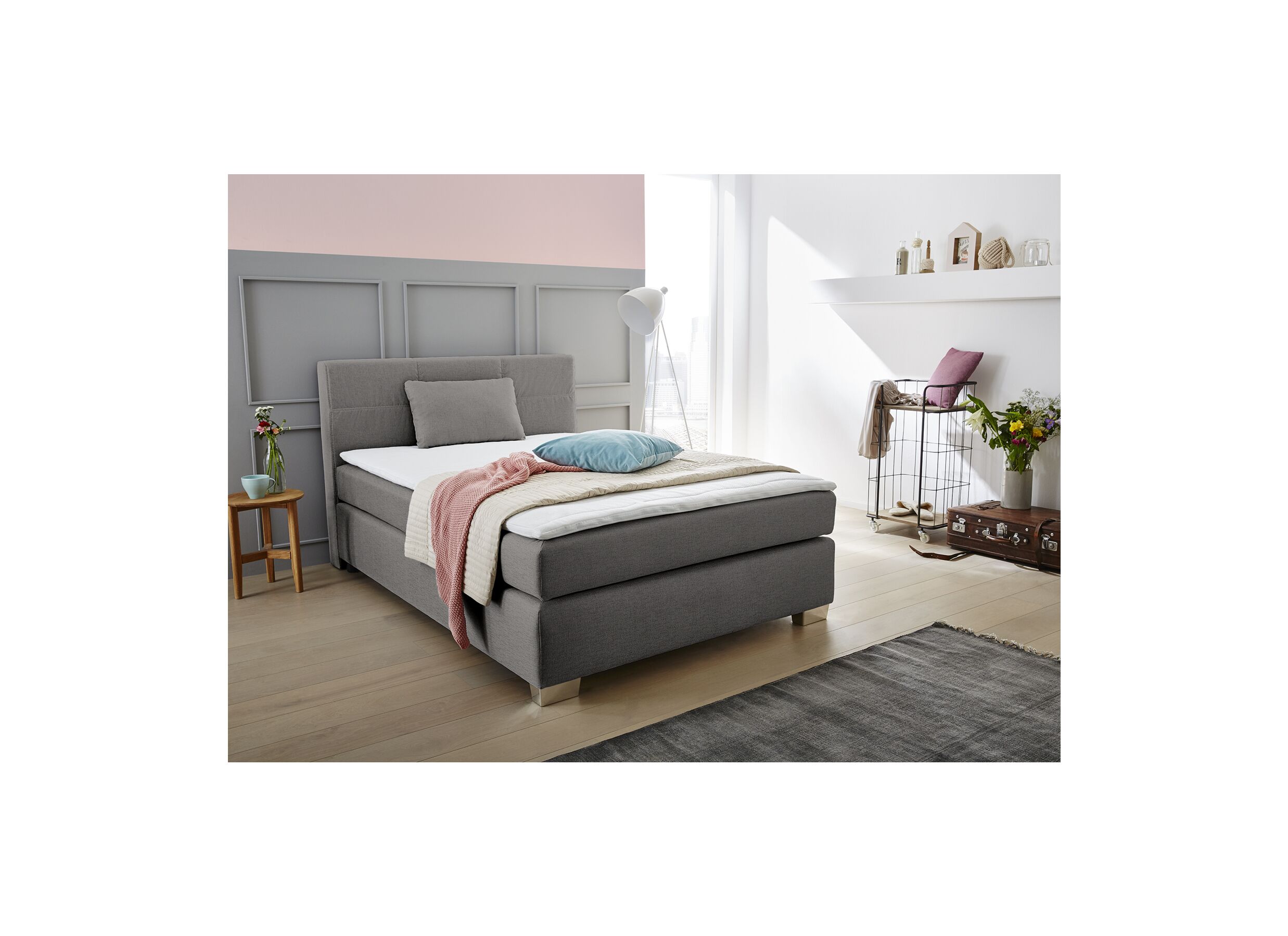 Boxspring Emilia 140x200cm - tissu - gris
