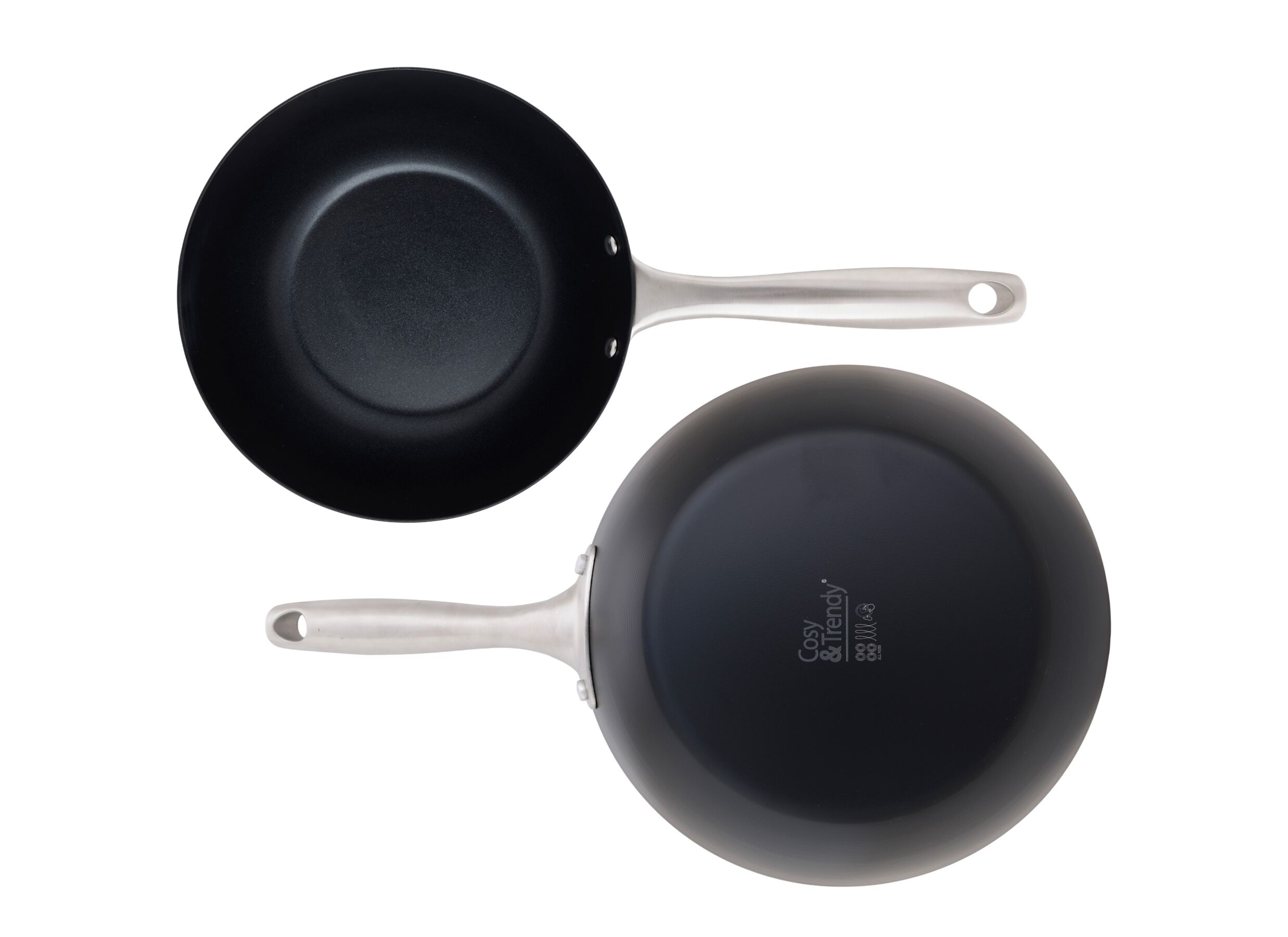 Setfoto - Wokpan Fusion Pro Ø22,5cm - koolstofstaal - zilver/zwart