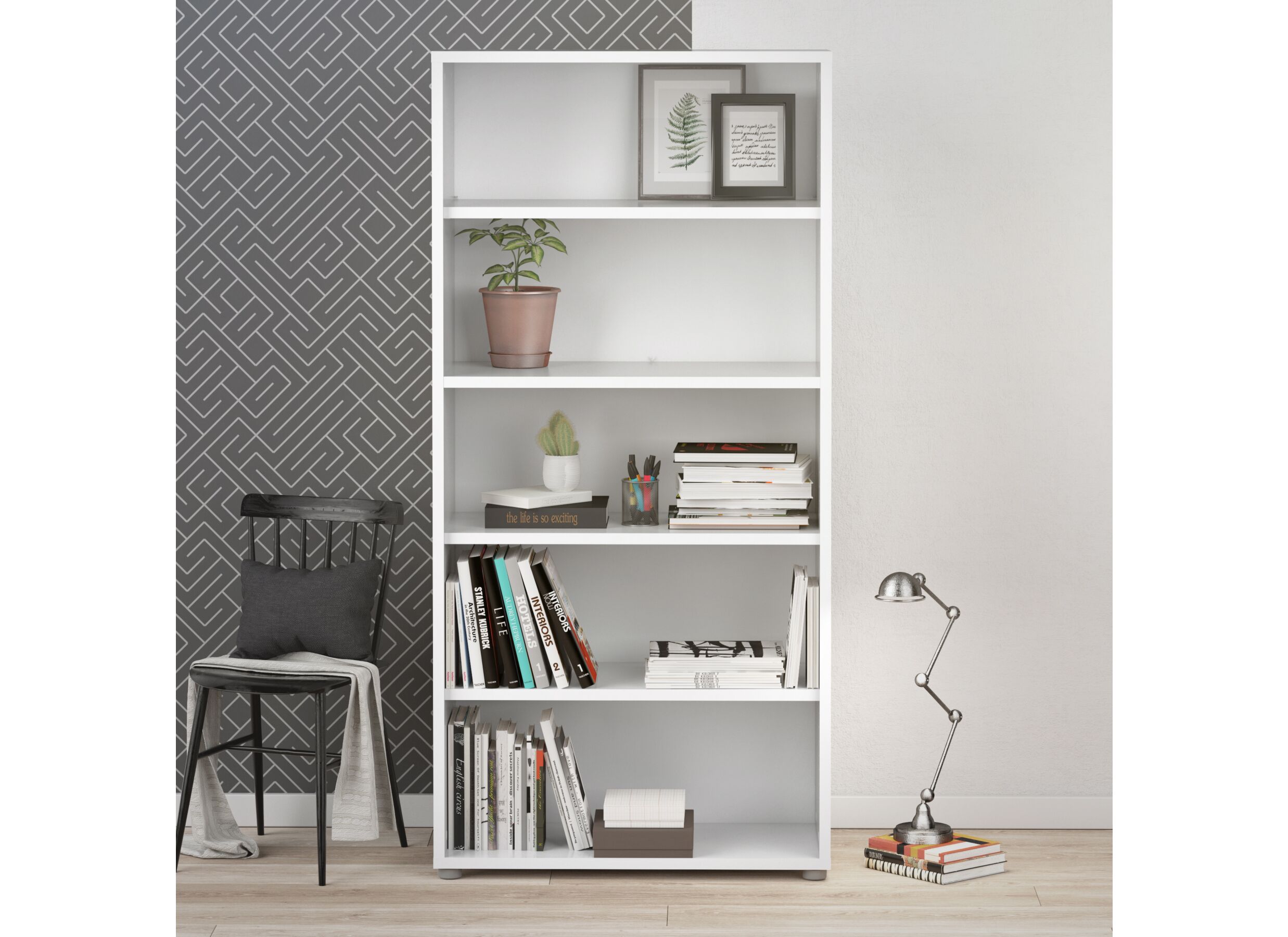 Boekenrek Prima 89x40x186cm - melamine - wit