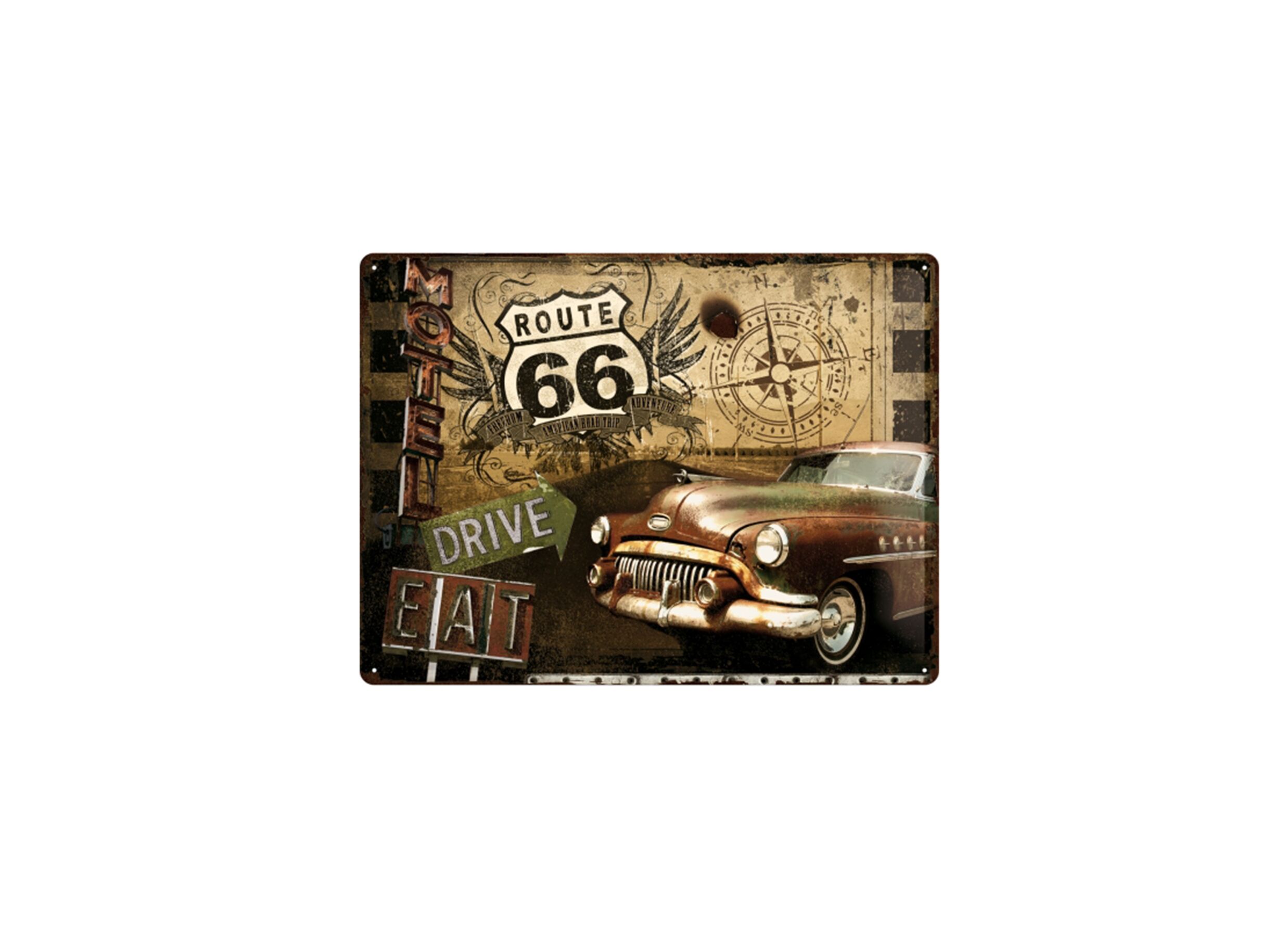 Plaque 30x40cm Route 66 - Plaque Route 66 40x30cm - métal - multicolore