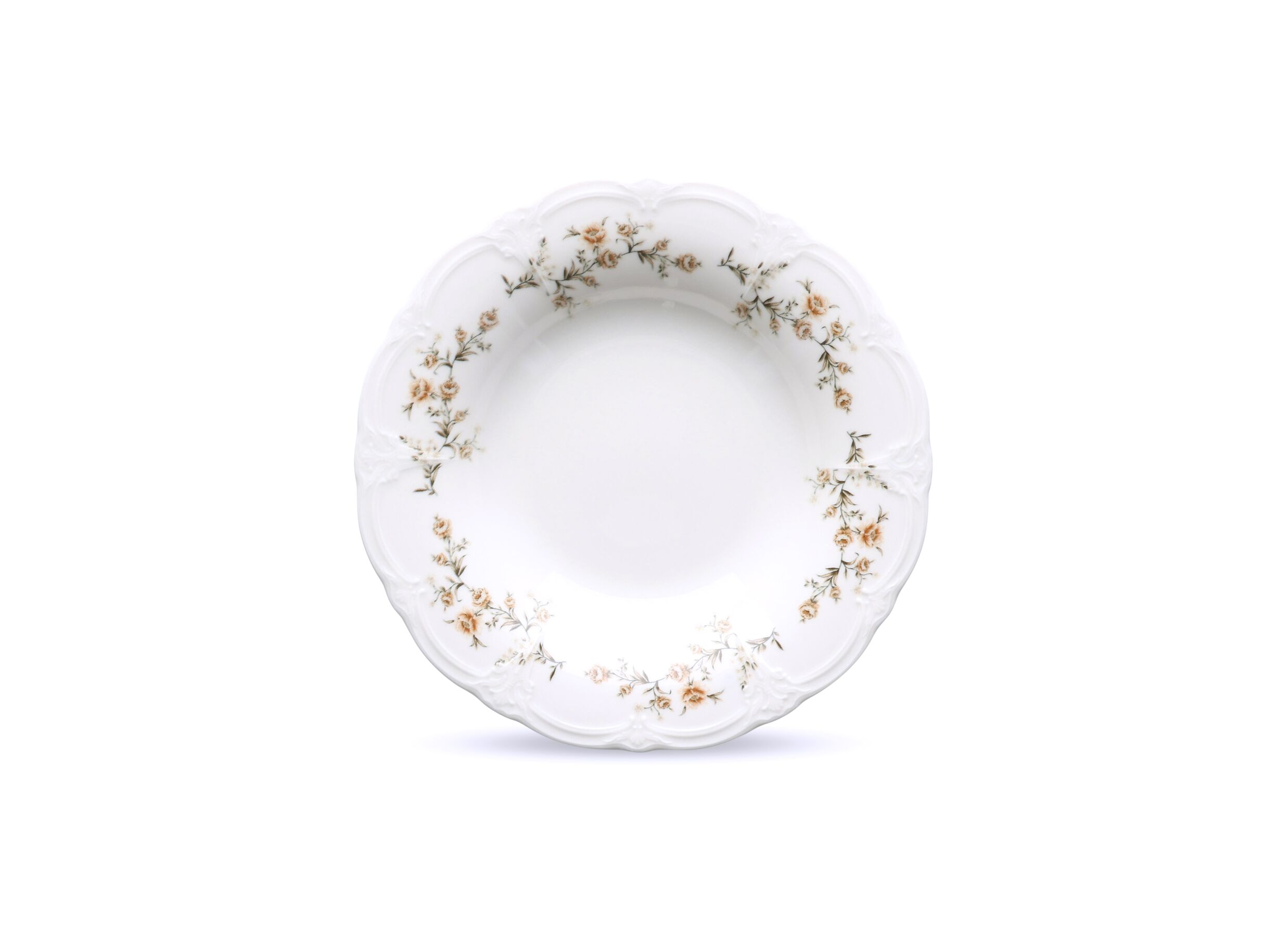 Diep bord Retro Brown Flower Ø23 - Diep bord Retro Brown Flower Ø23,5/14x4cm - porselein - wit