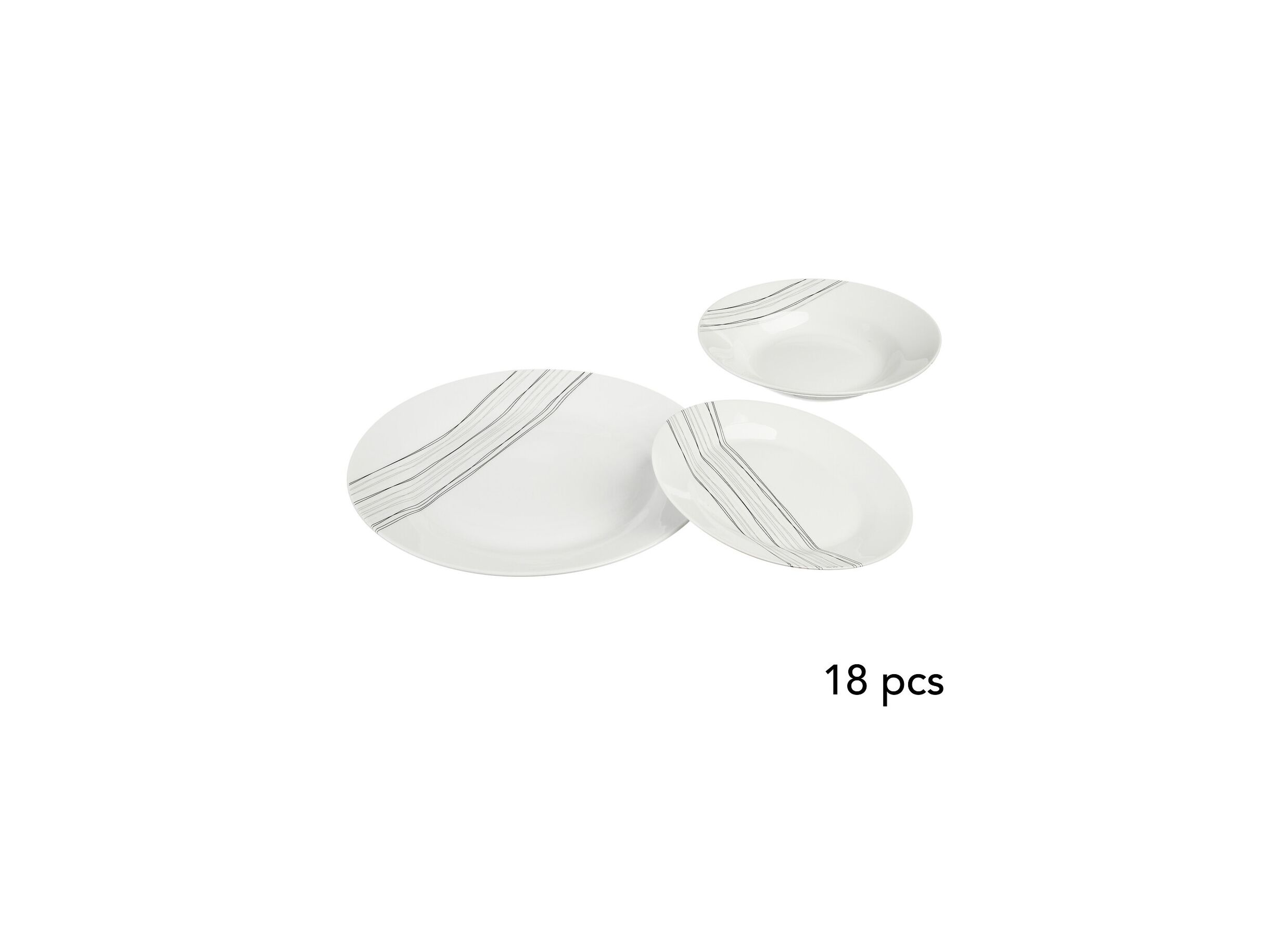 Serviesset Lignes 18-delig - porselein - zwart/wit