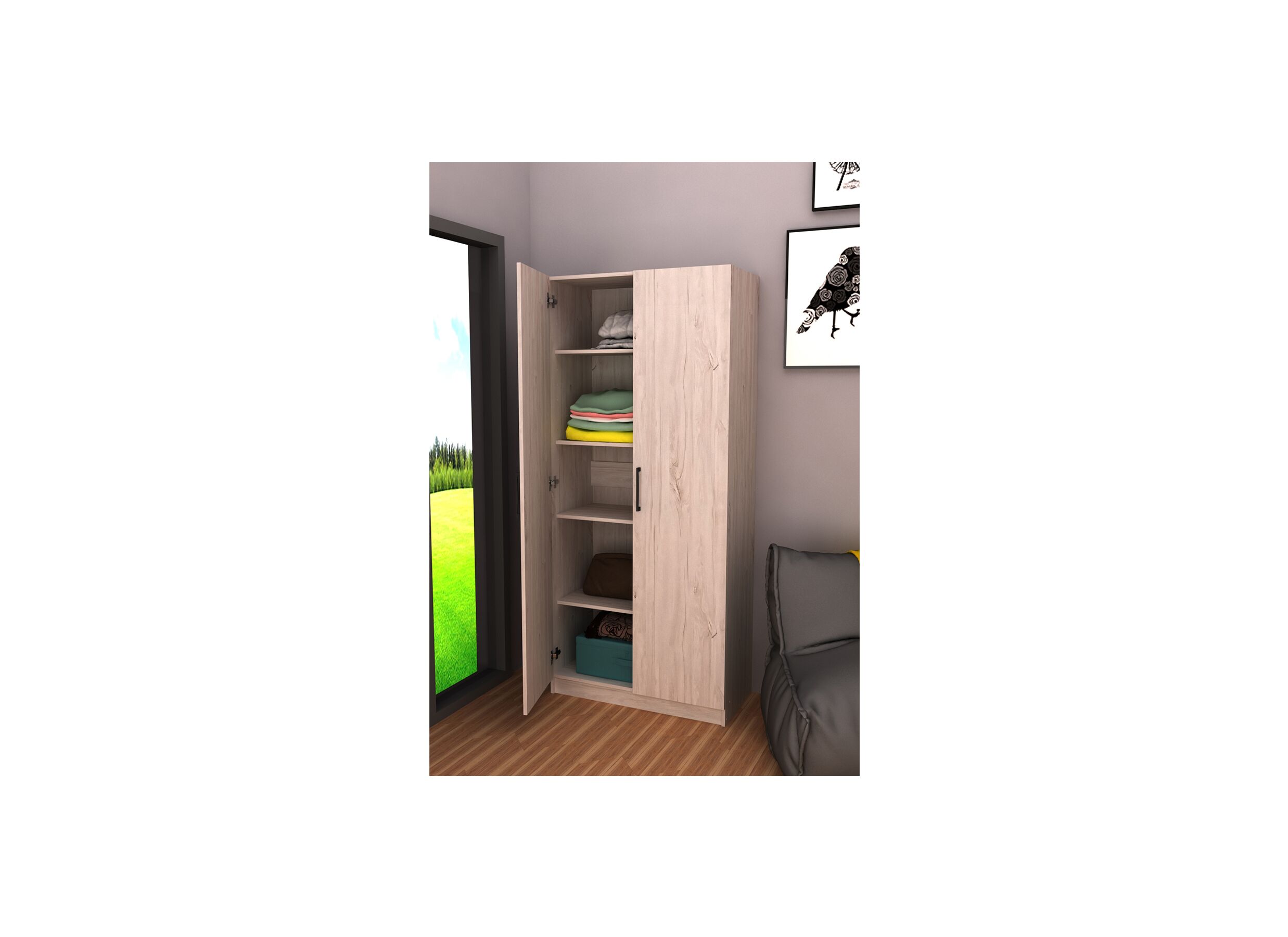 Opbergkast 80cm - decor - witte eik