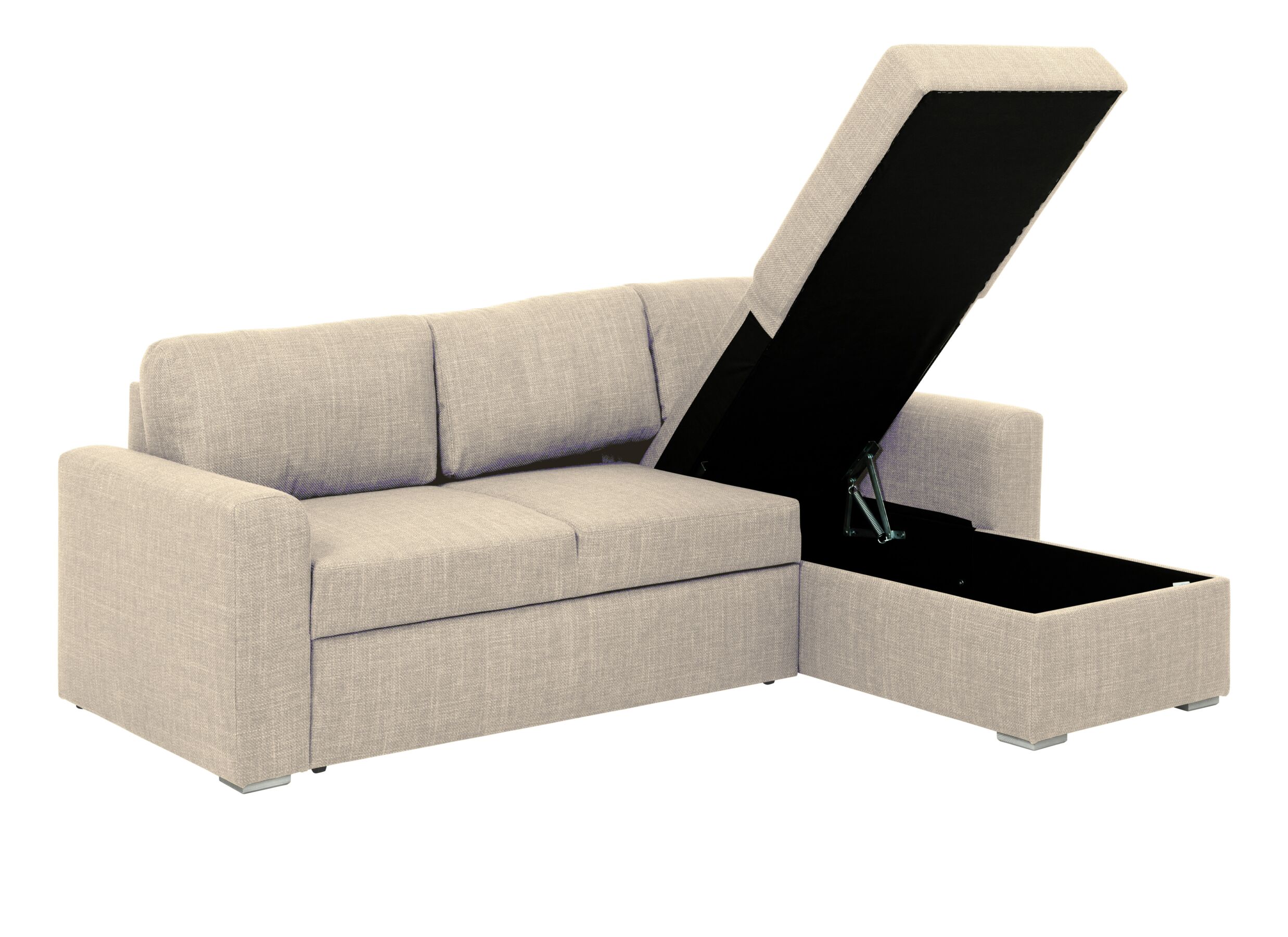 Indeling - Hoeksalon 226x165cm - stof - beige met bedfunctie en opbergruimte
