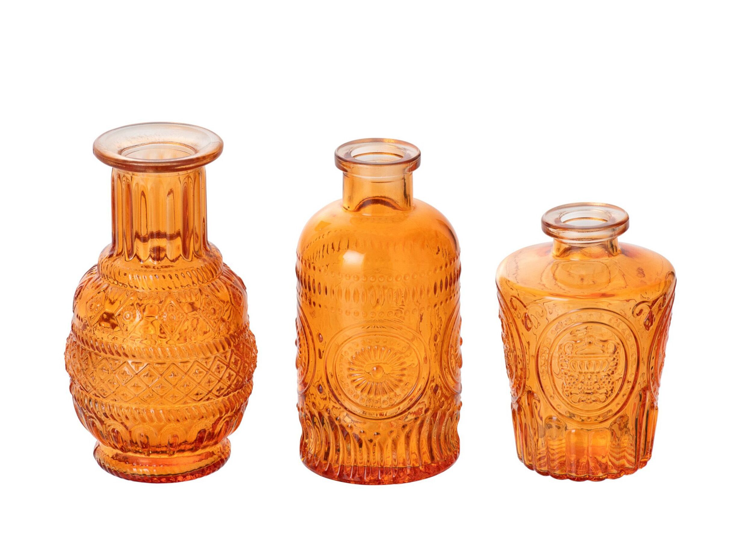 Vaas Soliflore set van 3 - glas - oranje - Vase Soliflore lot de 3 - verre - orange