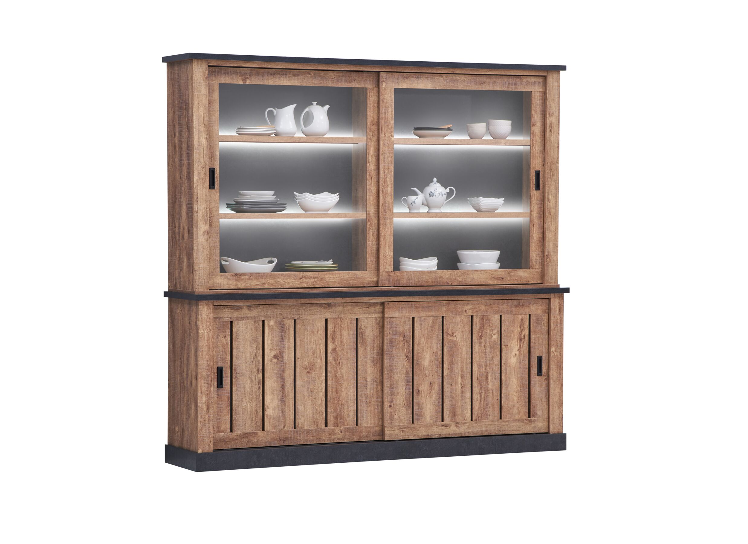 Dressoir Etienne 221cm - decor - industriële eik & zwart