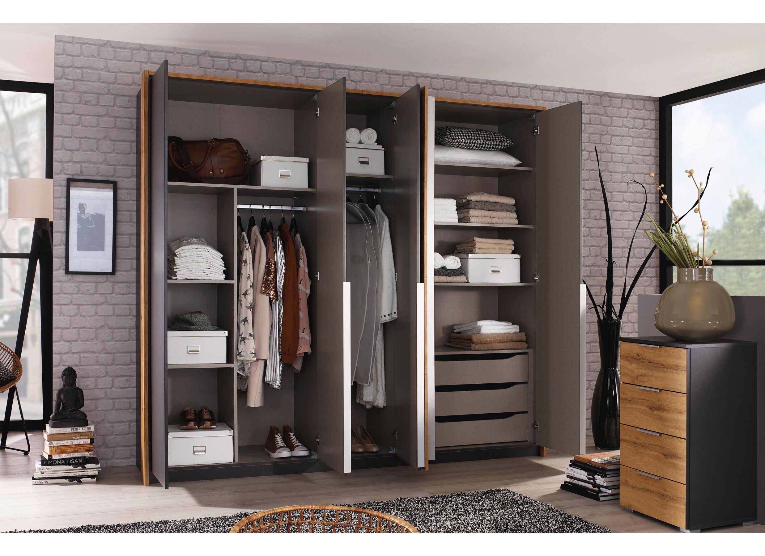 Garde-robe 226cm - décor - gris métallique/chêne artisanal