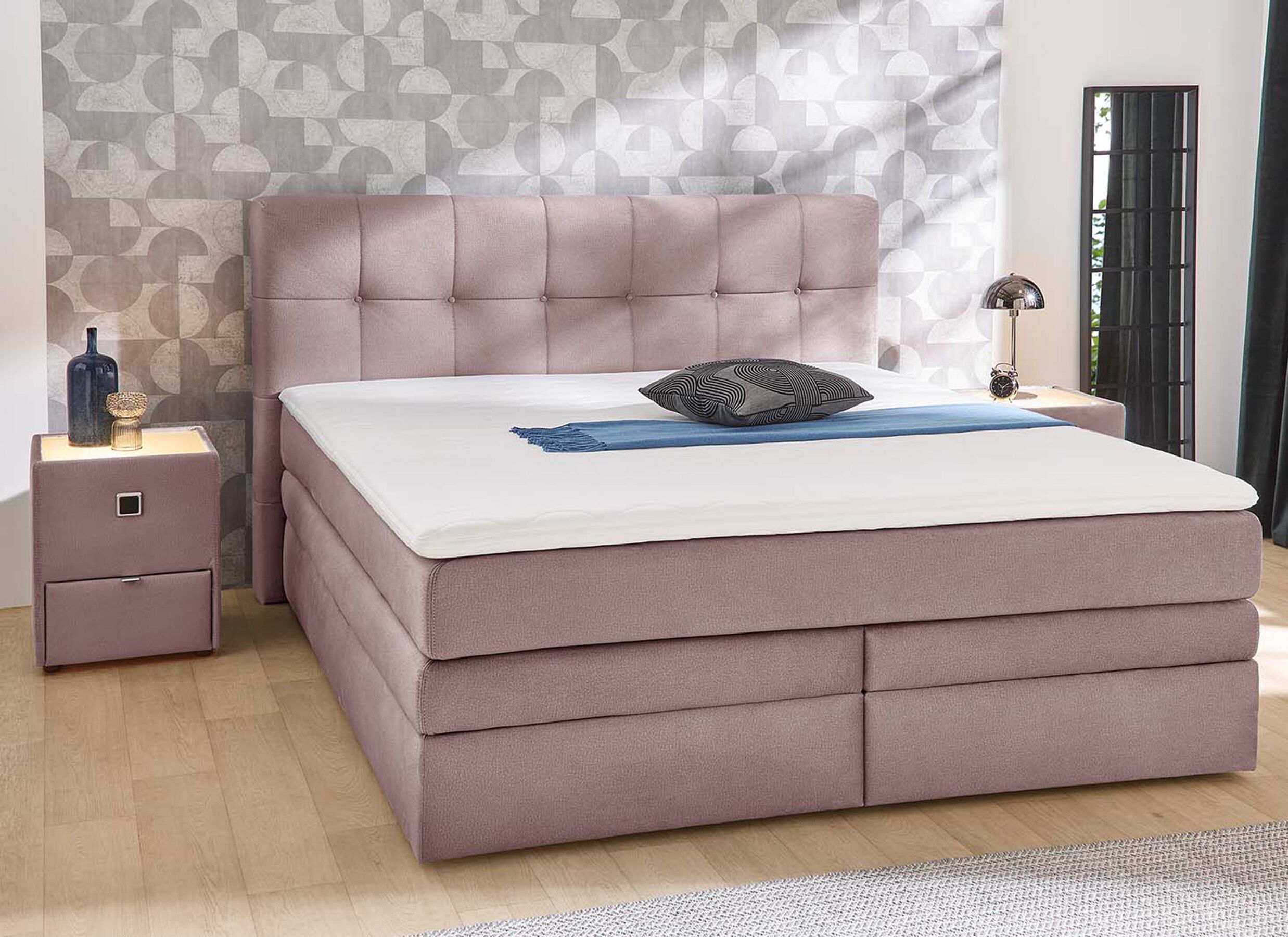 Boxspring Amy 180x200cm - stof - roze met opbergruimte - Boxspring Amy 180x200cm - tissu - rose avec rangement