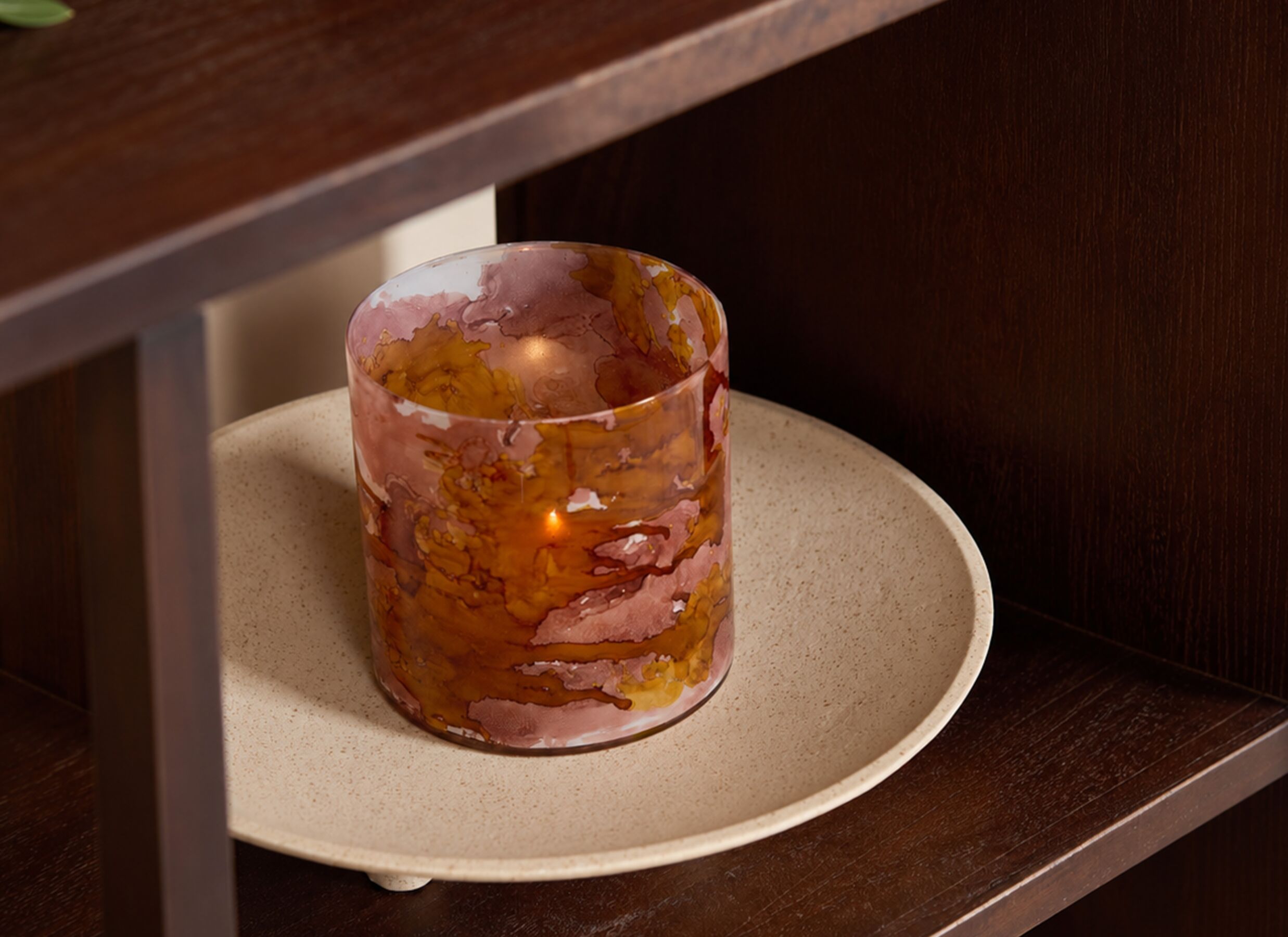 Foto ambiance - Photophore Dalino H16cm - verre - rose foncé