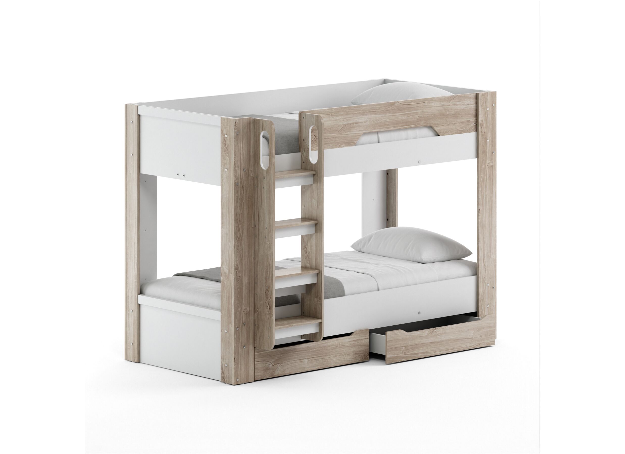 Stapelbed Evora 90x200cm - decor - ivory oak & wit met opbergruimte - Lit superposé Evora 90x200cm - décor - ivory oak & blanc avec rangement