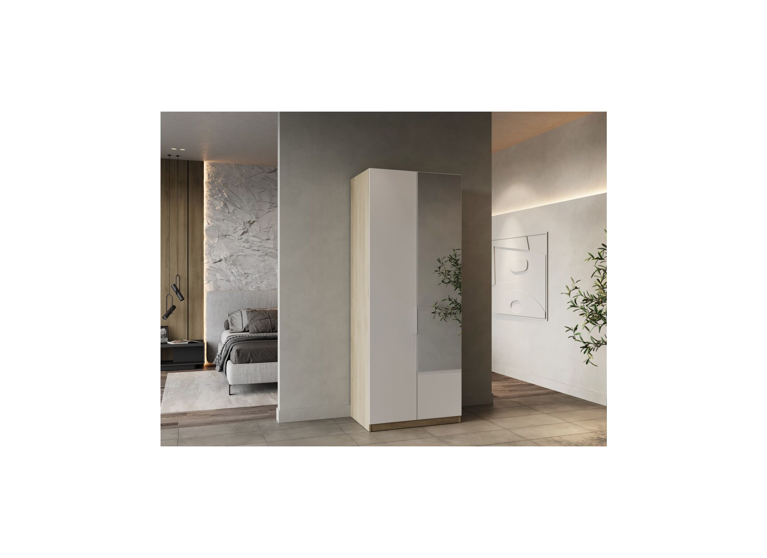 Foto ambiance - Garde-robe Ghost 79cm - décor - chêne kronberg/blanc