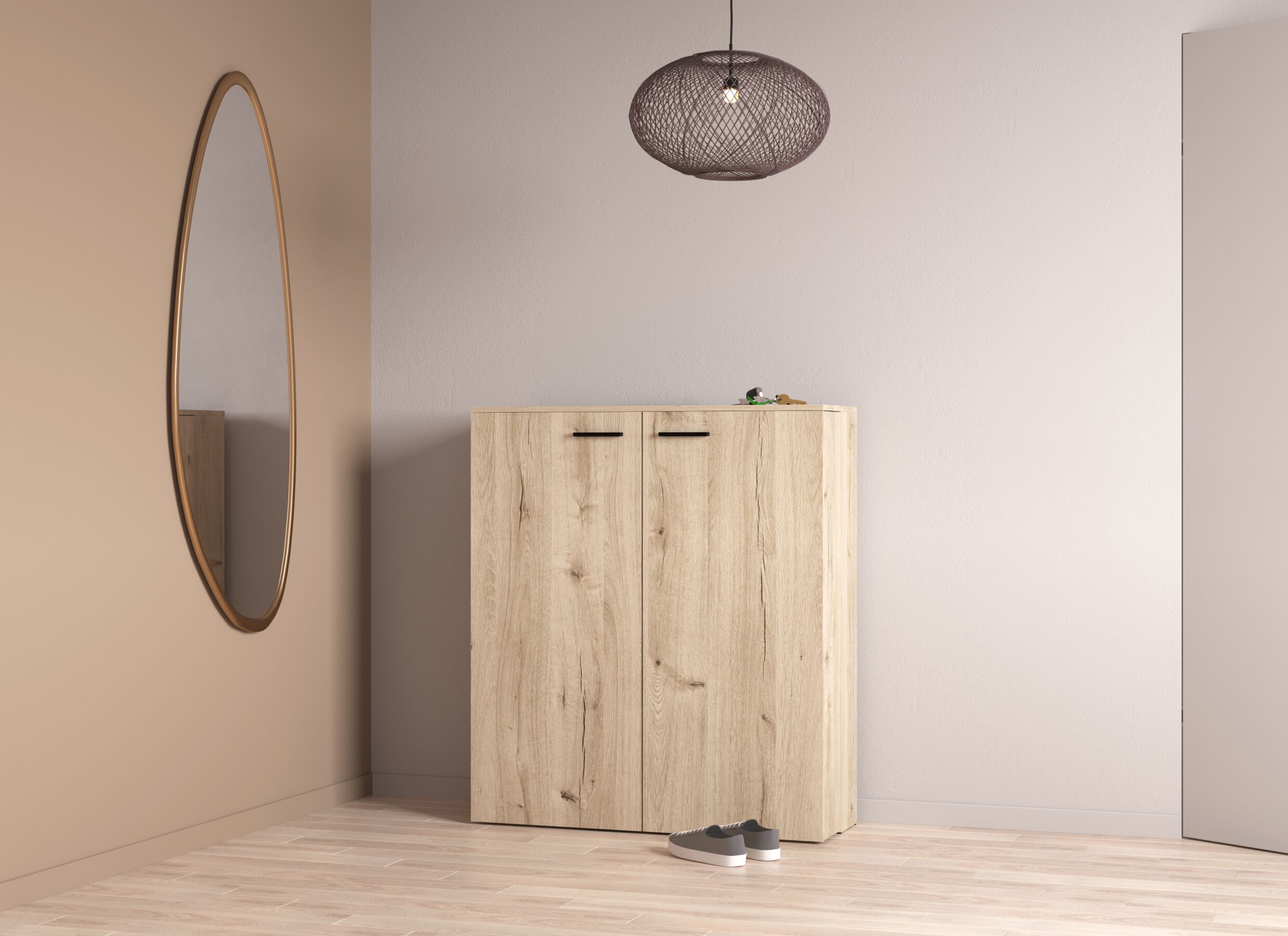 Foto ambiance - Armoire à chaussures Cube 100x33x114cm - décor - chêne royal