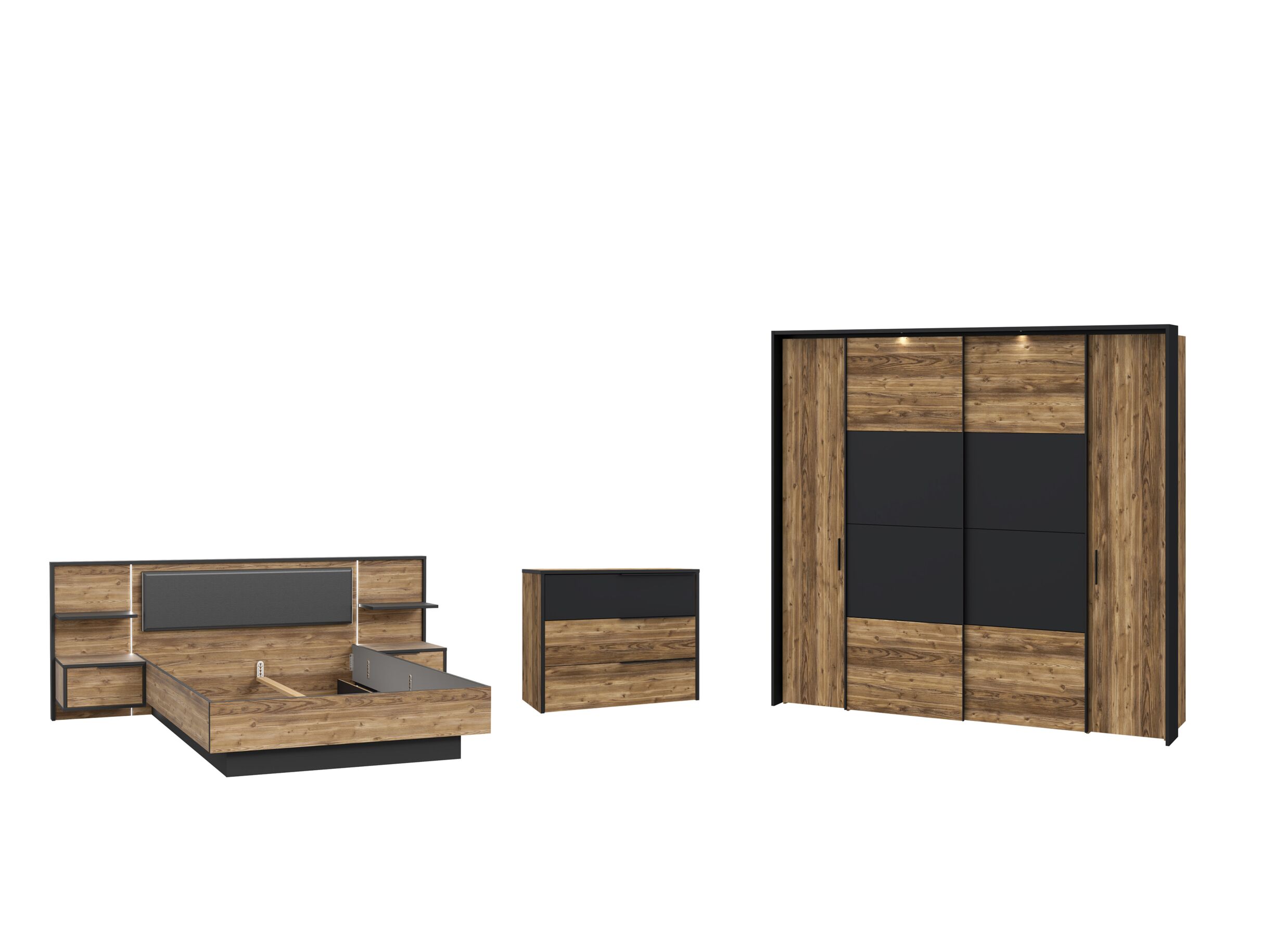 Chambre à coucher avec lit 180x200cm - armoire 279cm - Chambre à coucher Jabim avec lit 180x200cm - armoire 279cm