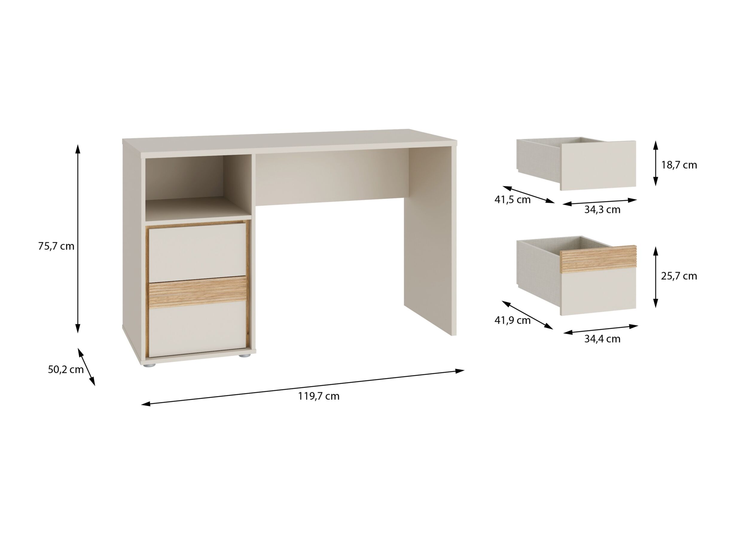 Bureau Wexlin 120x50x76cm - décor - sand & mauvella oak