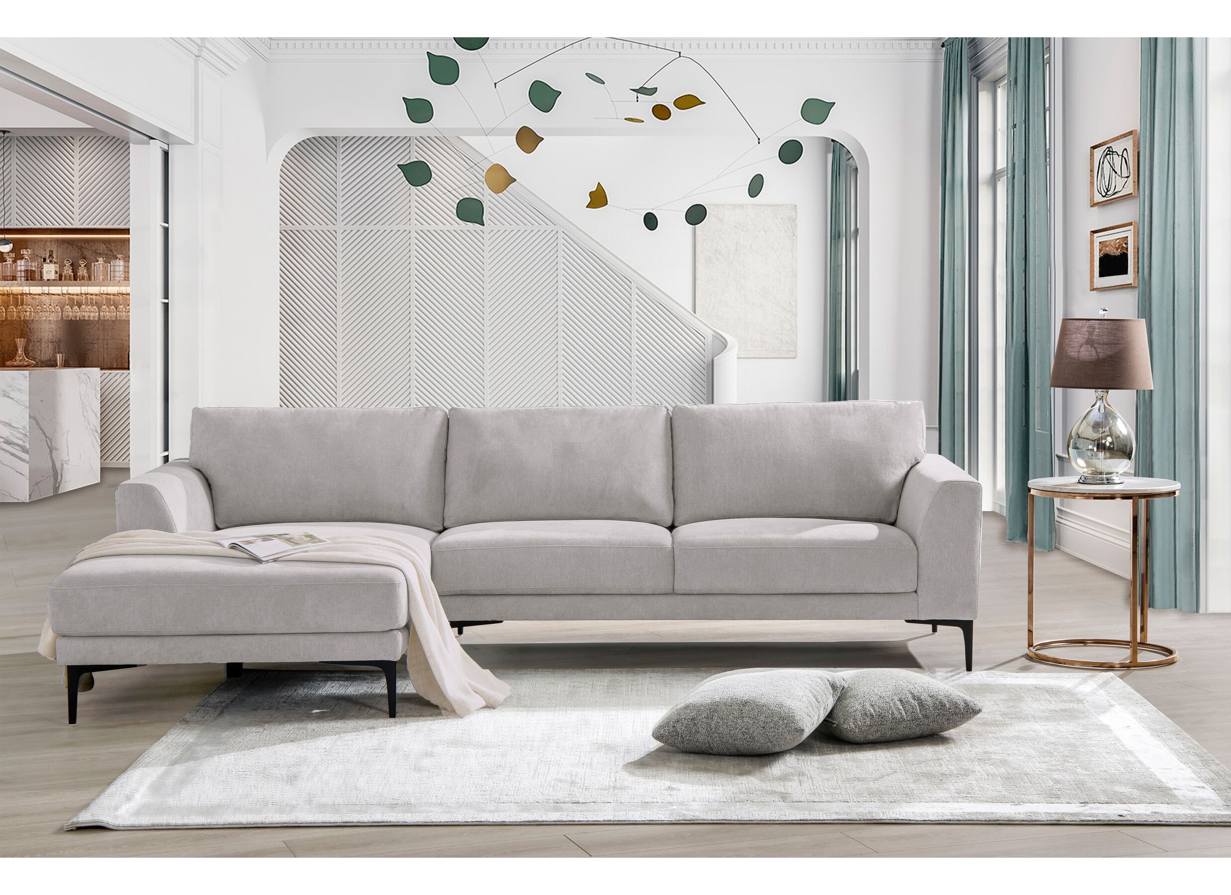 Foto ambiance - Canapé d'angle Phantom 168x283cm - tissu - gris