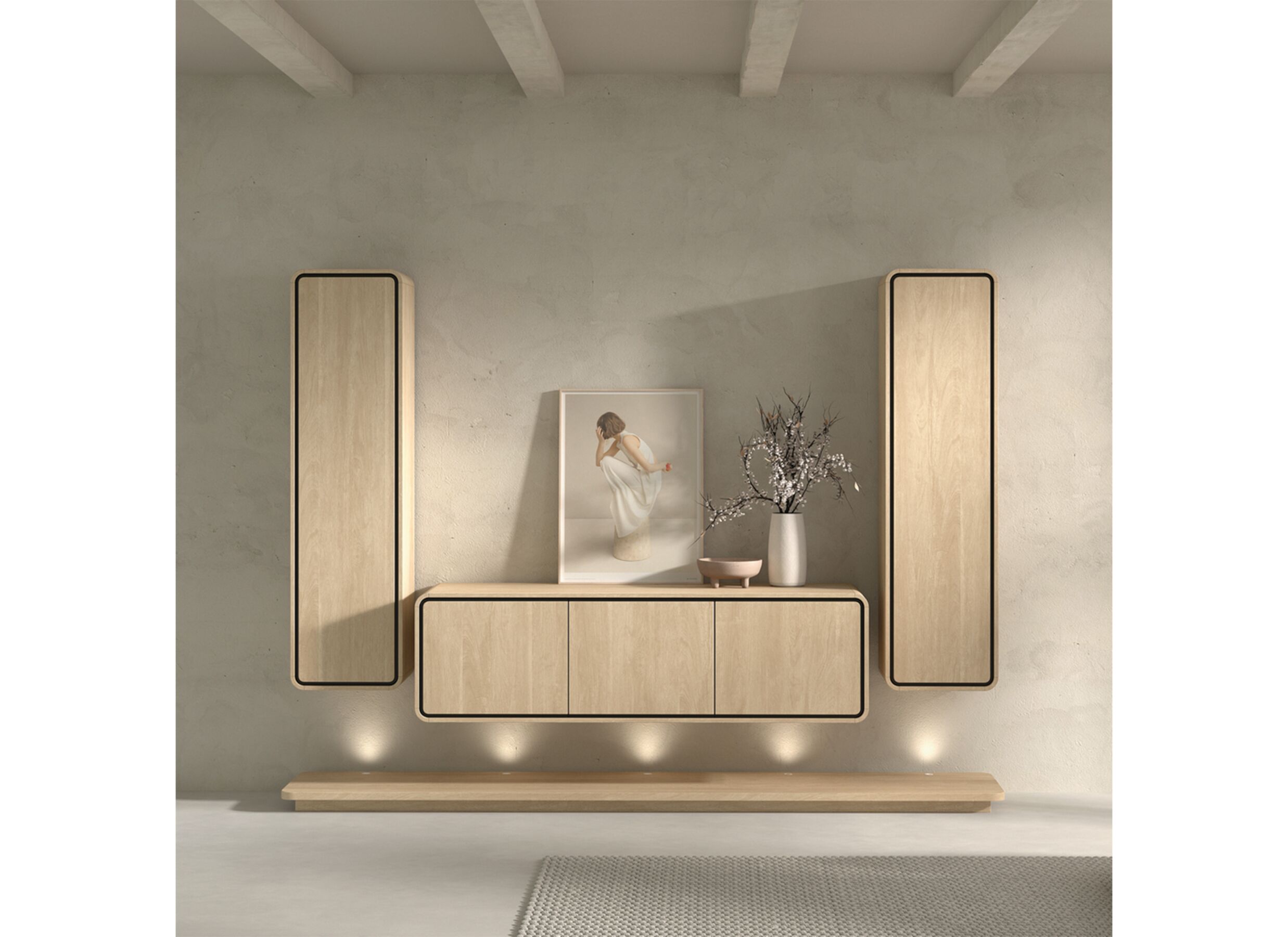 Sfeerfoto - Grondplateau 261cm - melamine - brushed sand oak nature