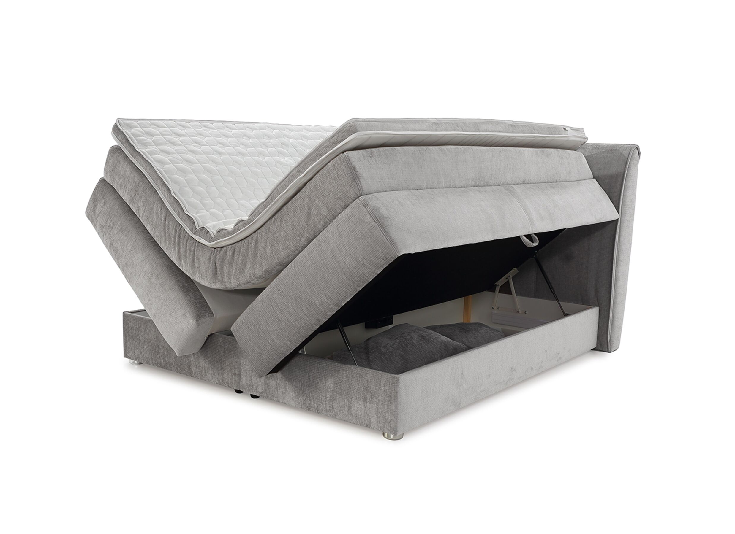 Overzichtsfoto - Boxspring Caren Mix 180x200cm - stof - grijs met opbergruimte