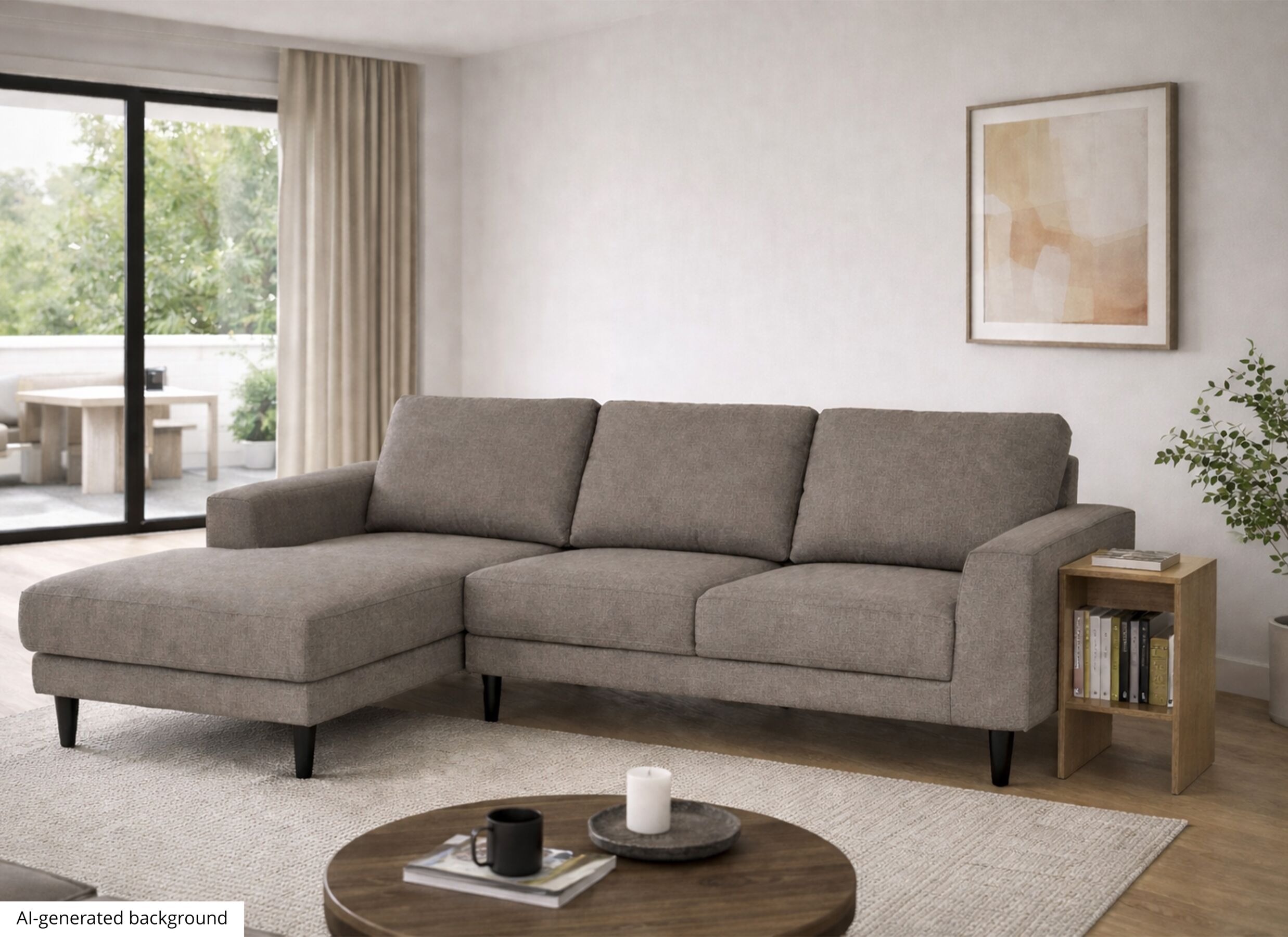 AI Generated - Hoeksalon Sky 243x148,5cm - stof - taupe