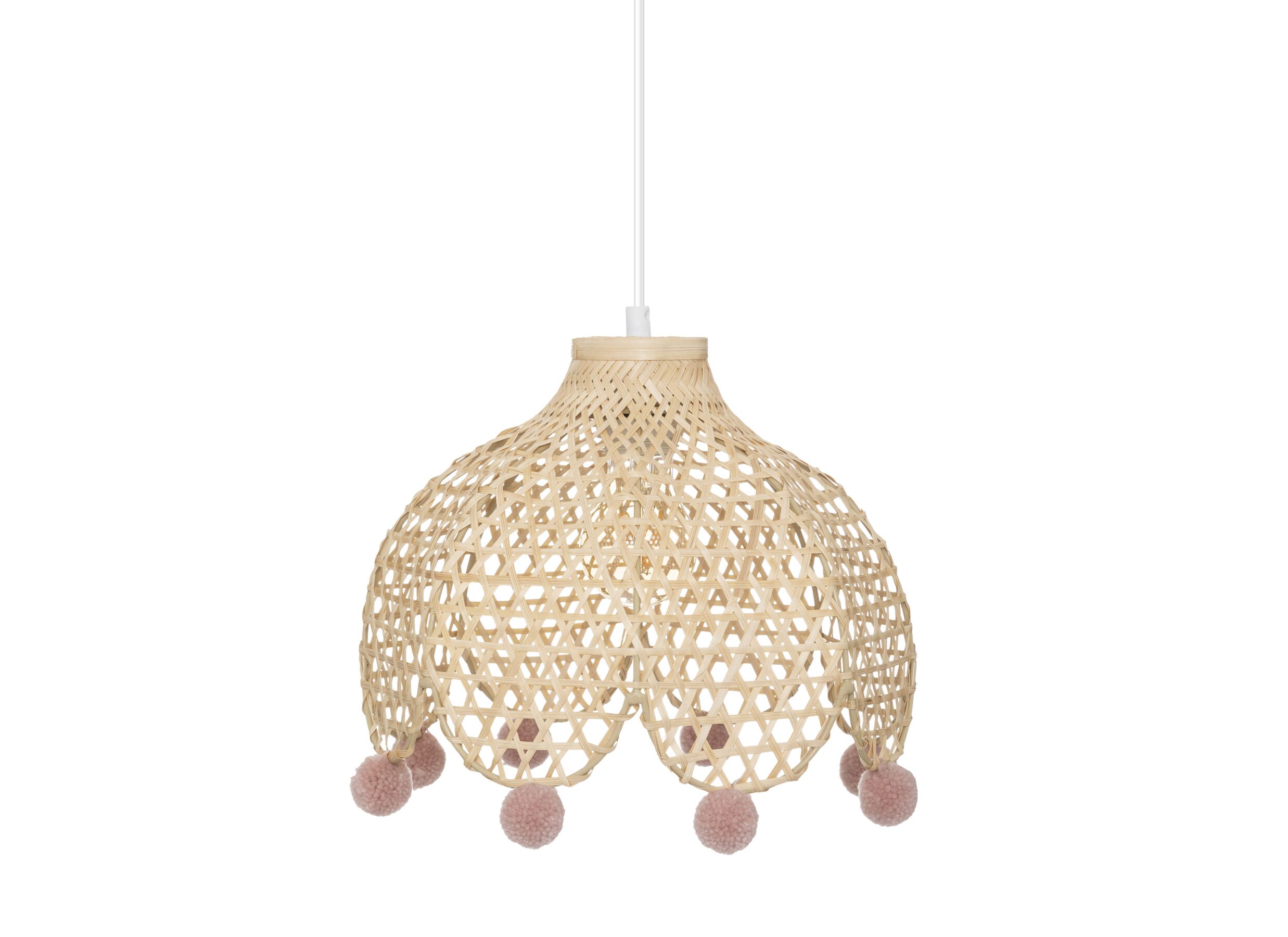 Hanglamp kinderkamer Pompon Ø28cm - bamboe - naturel & roze - Suspension enfant Pompon Ø28cm - bambou - naturel & rose