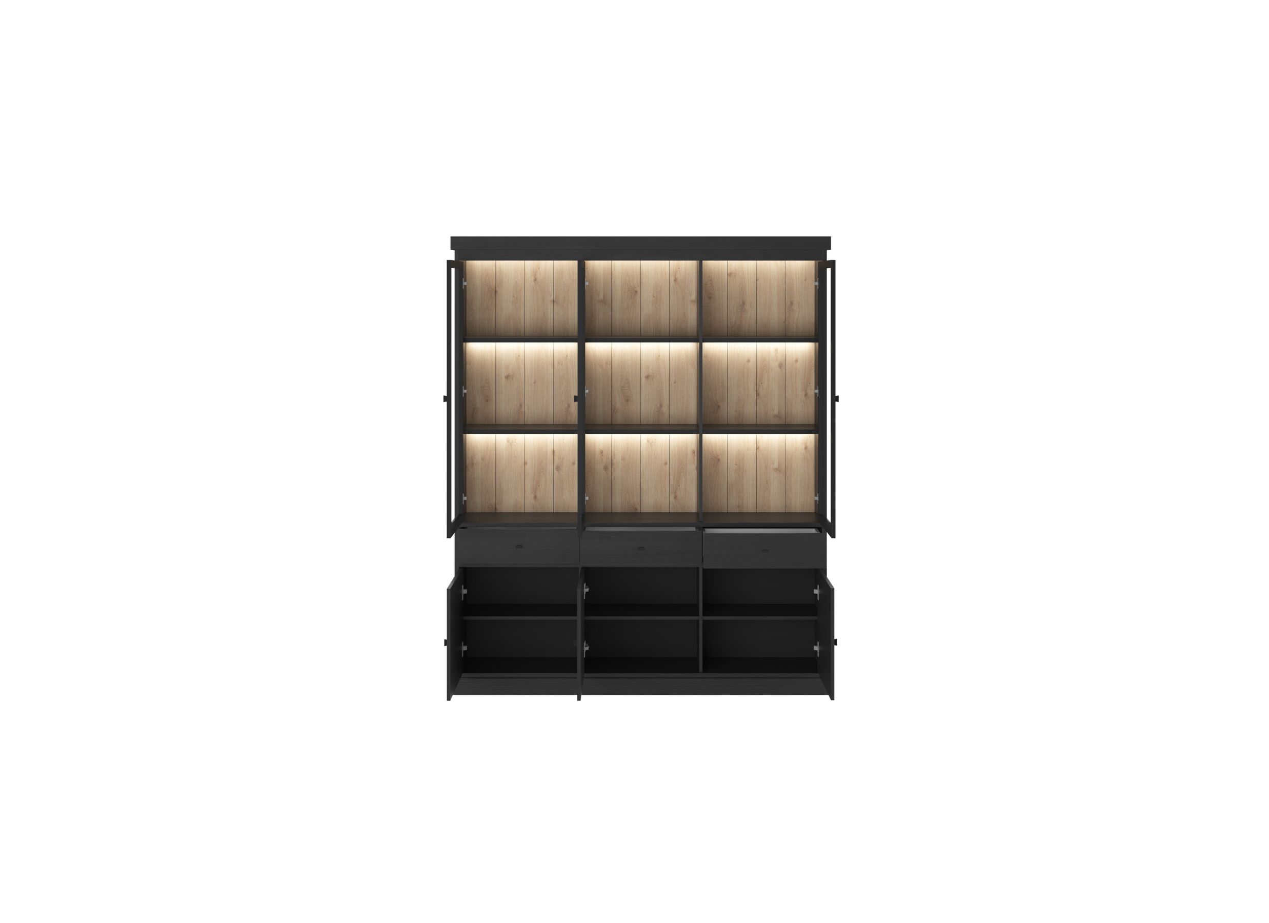 Vitrinekast Valencia 182cm - melamine - zwarte eik