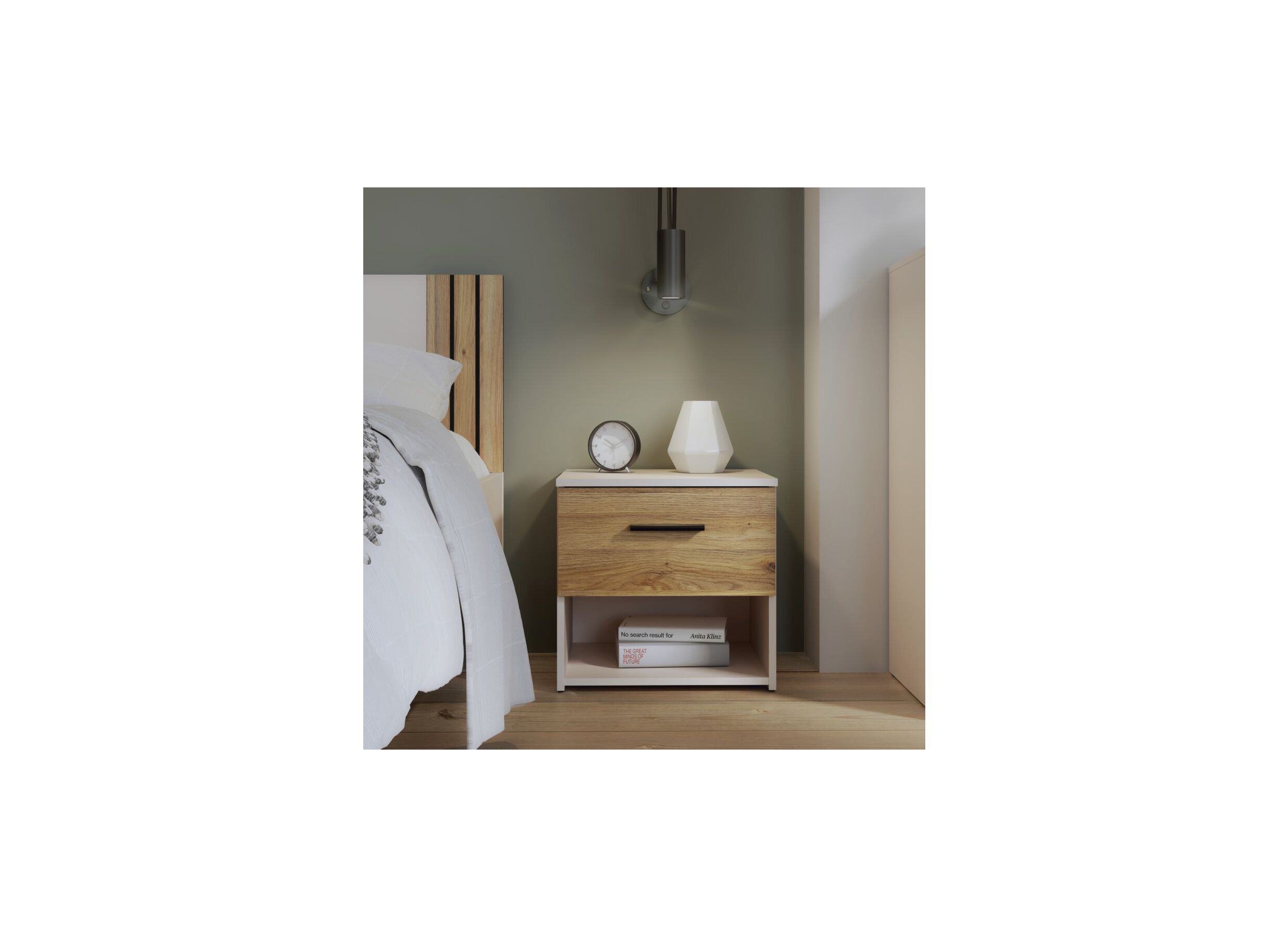 Table de chevet Waikato 45x41x44cm - panneau décor - chêne mauvella/sable
