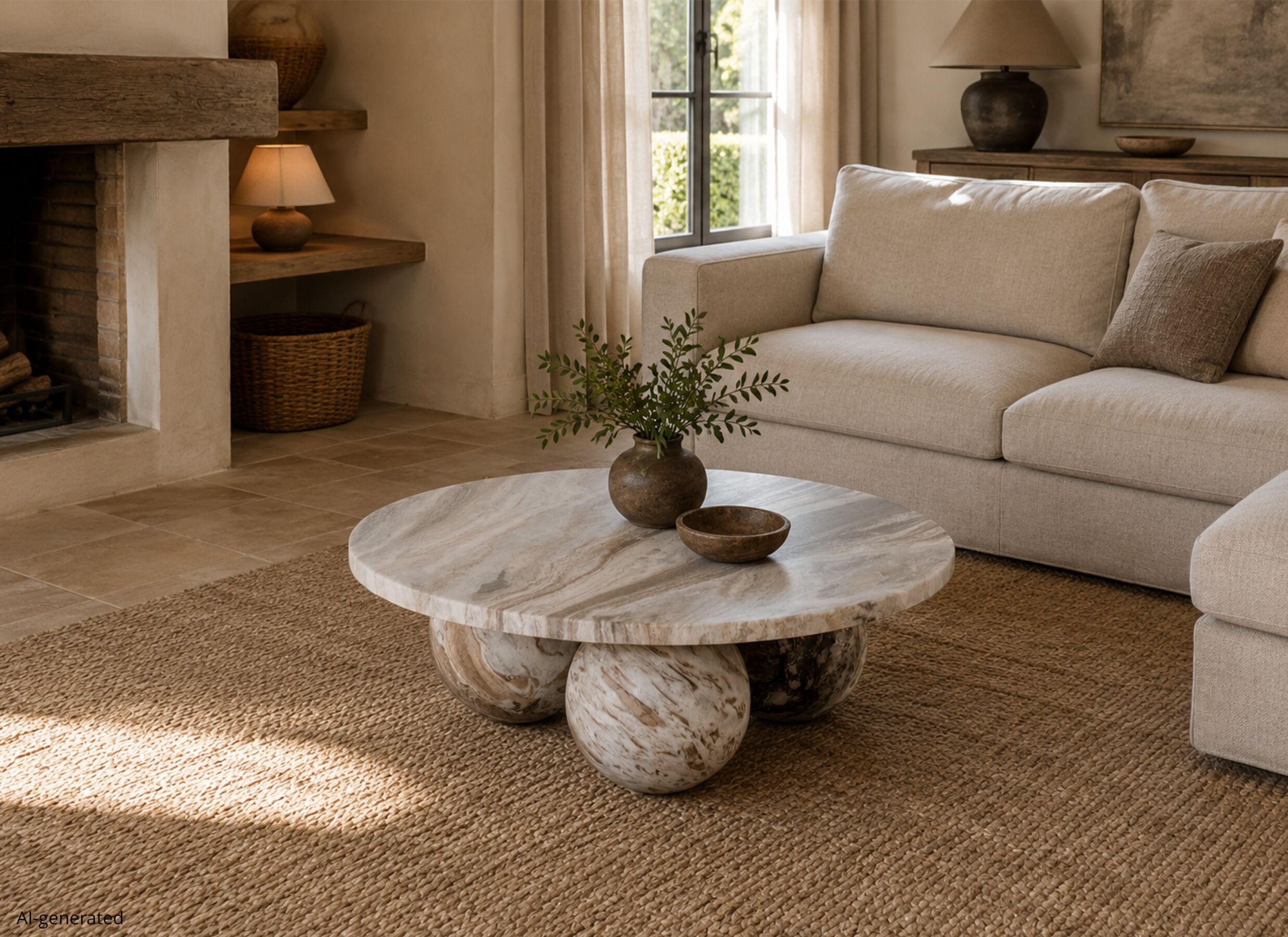 AI Generated - Table basse Gulf Ø91cm - marbre - beige