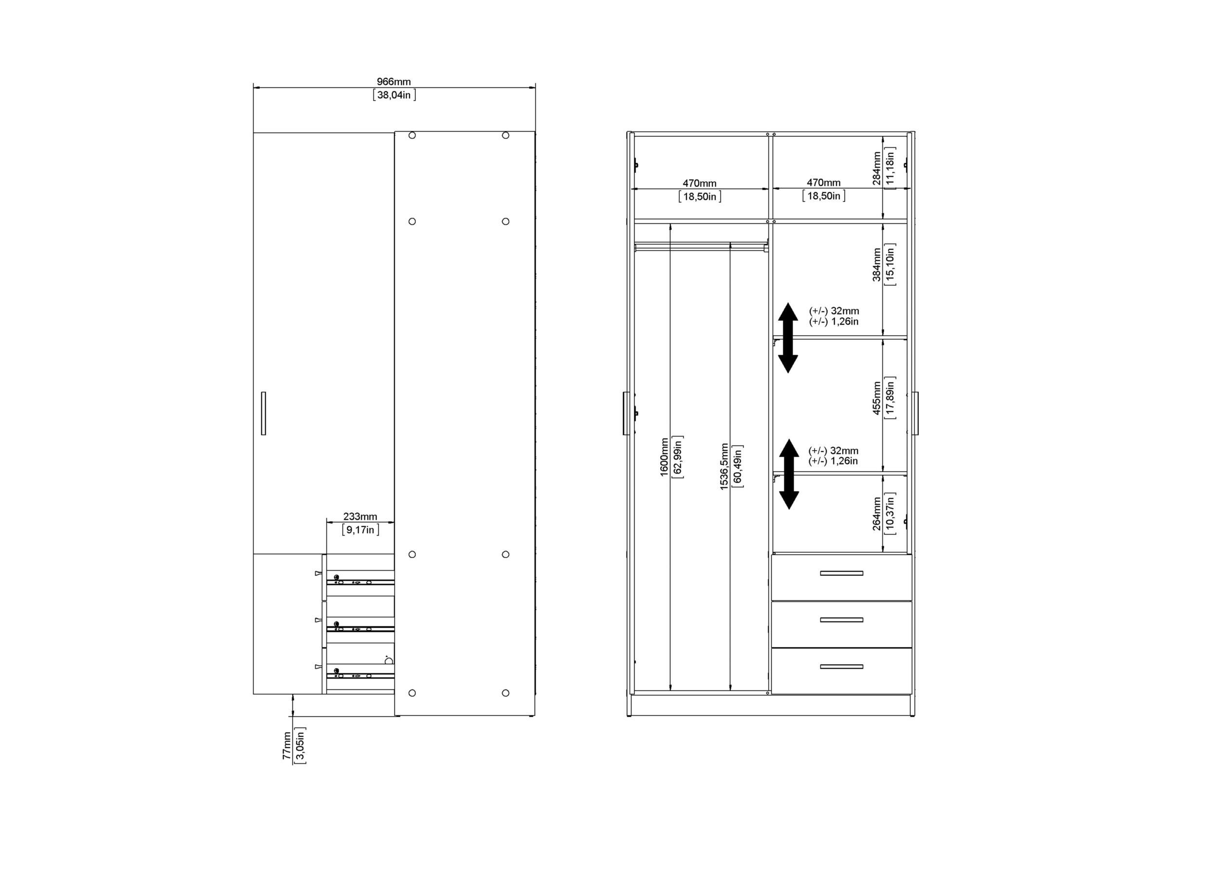 Dimensions - Garde-robe Sprint 99cm - décor - blanc