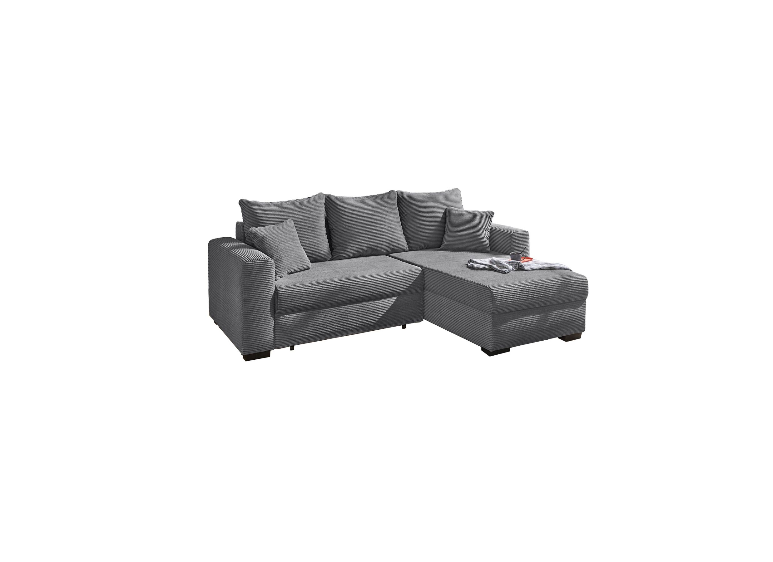 Canapé d'angle Elmau tissu gris avec fonction lit et rangement - Canapé d'angle Elmau 235x169cm - tissu - gris avec fonction lit et rangement