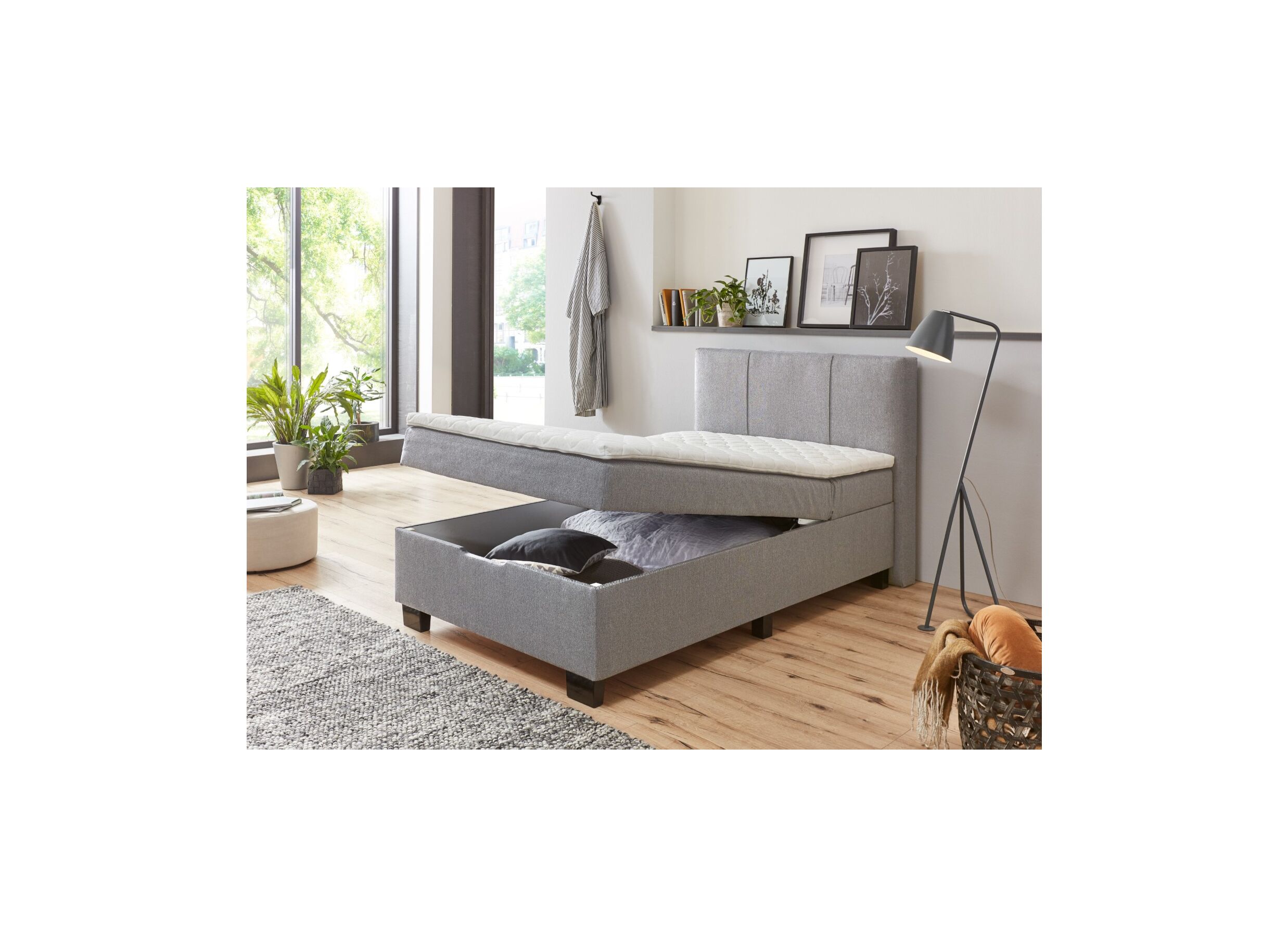 Lit box BX1620 120x200cm avec rangement tissu gris clair