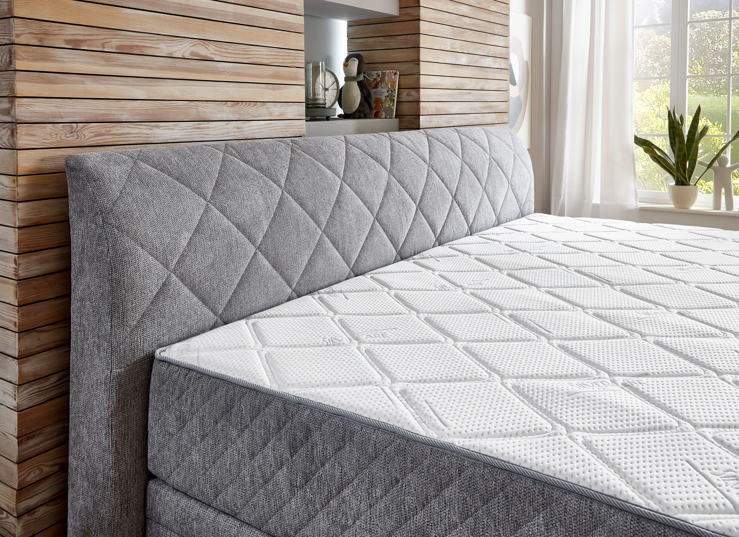 Detail - Lit box BX2740 240x200cm - tissu - argent avec rangement