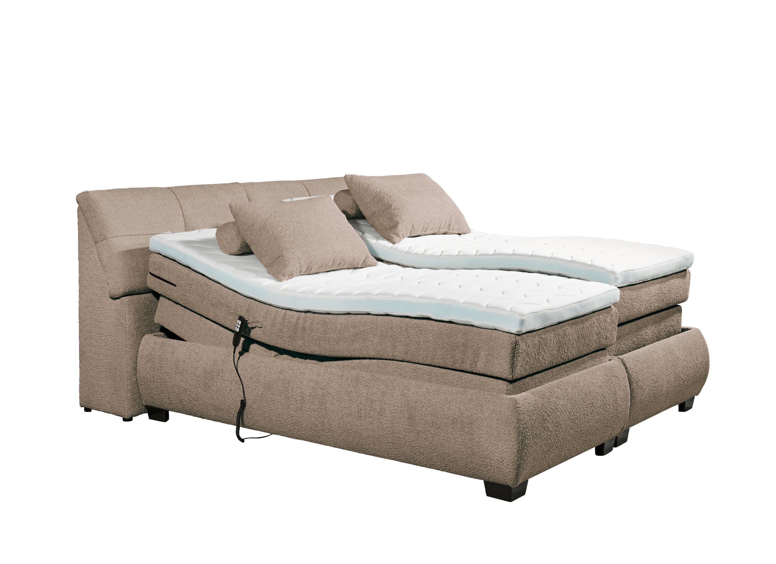 Overzichtsfoto - Boxspring Reynosa 180x200cm - stof - taupe met opbergruimte & elektrisch