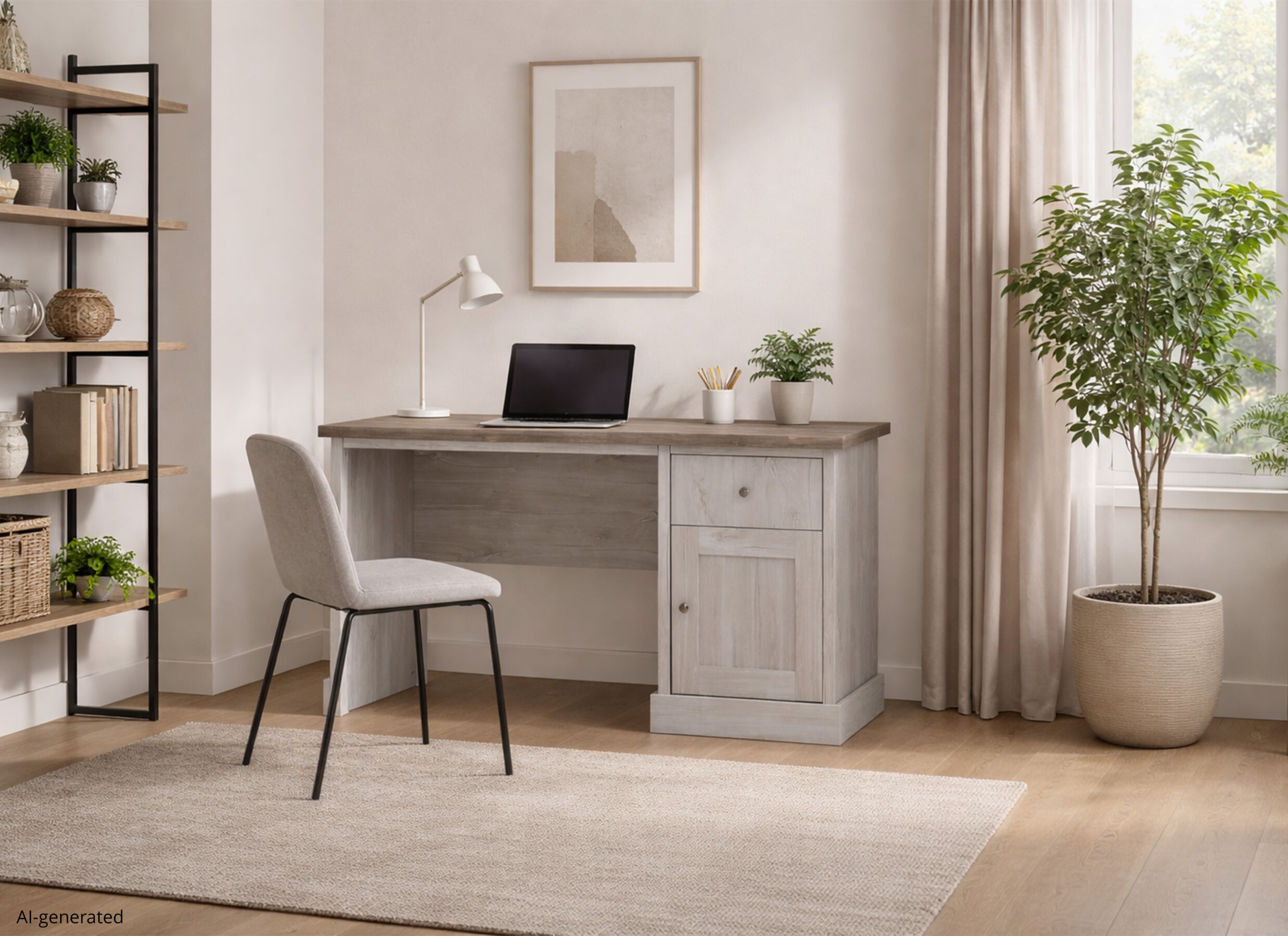 AI Generated - Bureau Eline 135x60cm - décor - white oak & autumn oak