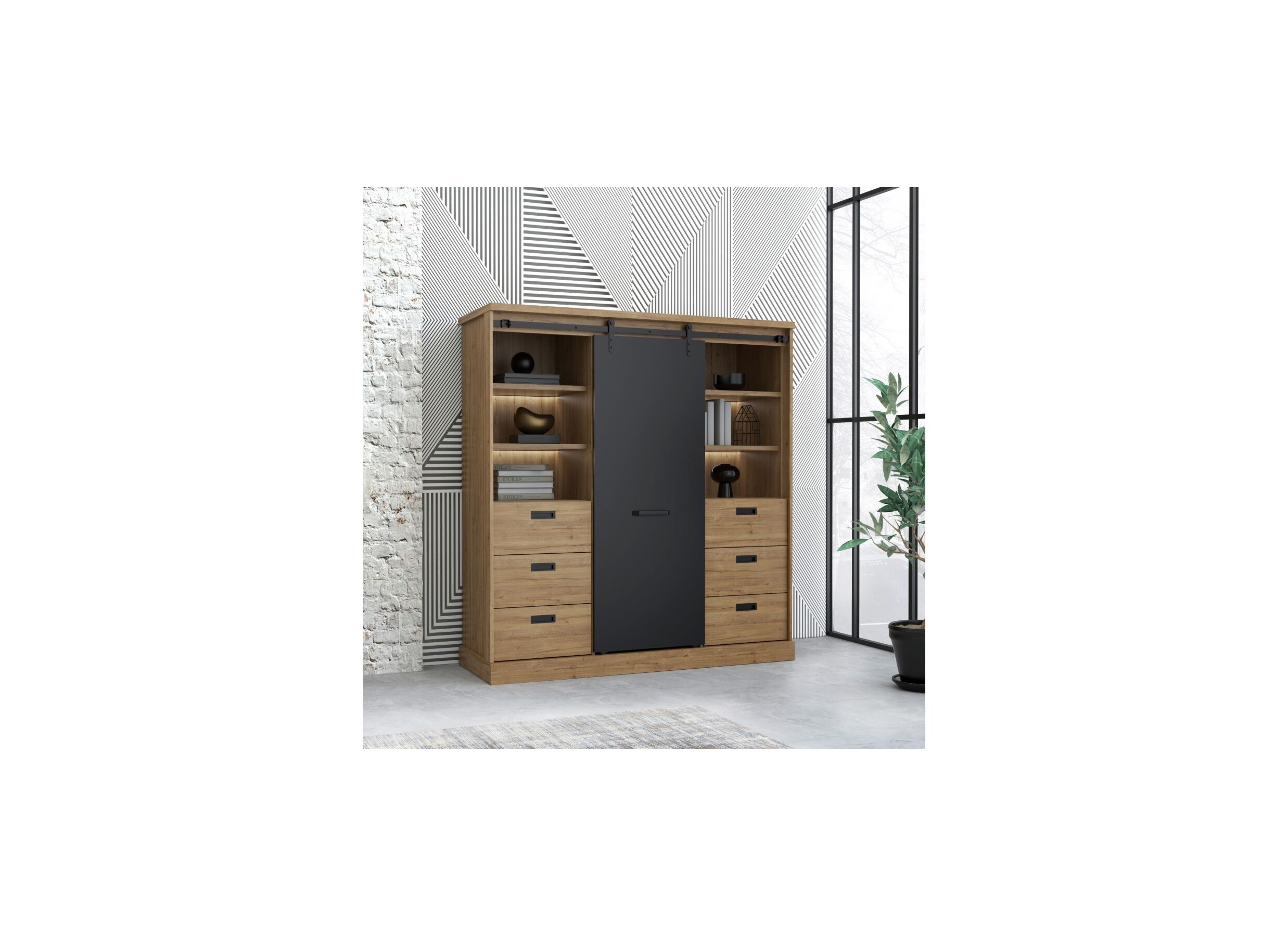 Buffetkast Kaszimiro 145cm - decor - waterford eik/ zwart
