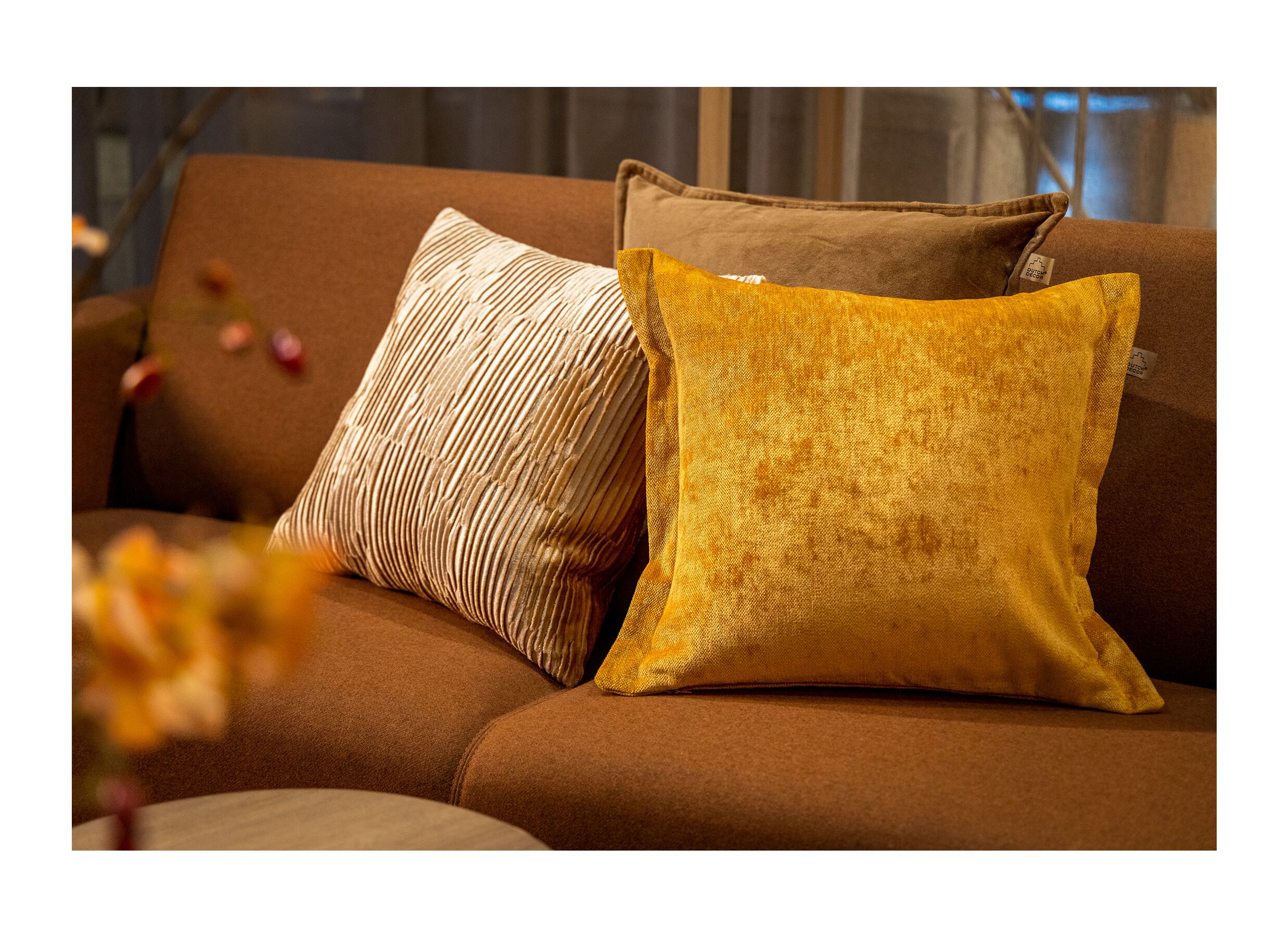 Foto ambiance - Coussin Clemence 45x45cm - tissu - almond buff