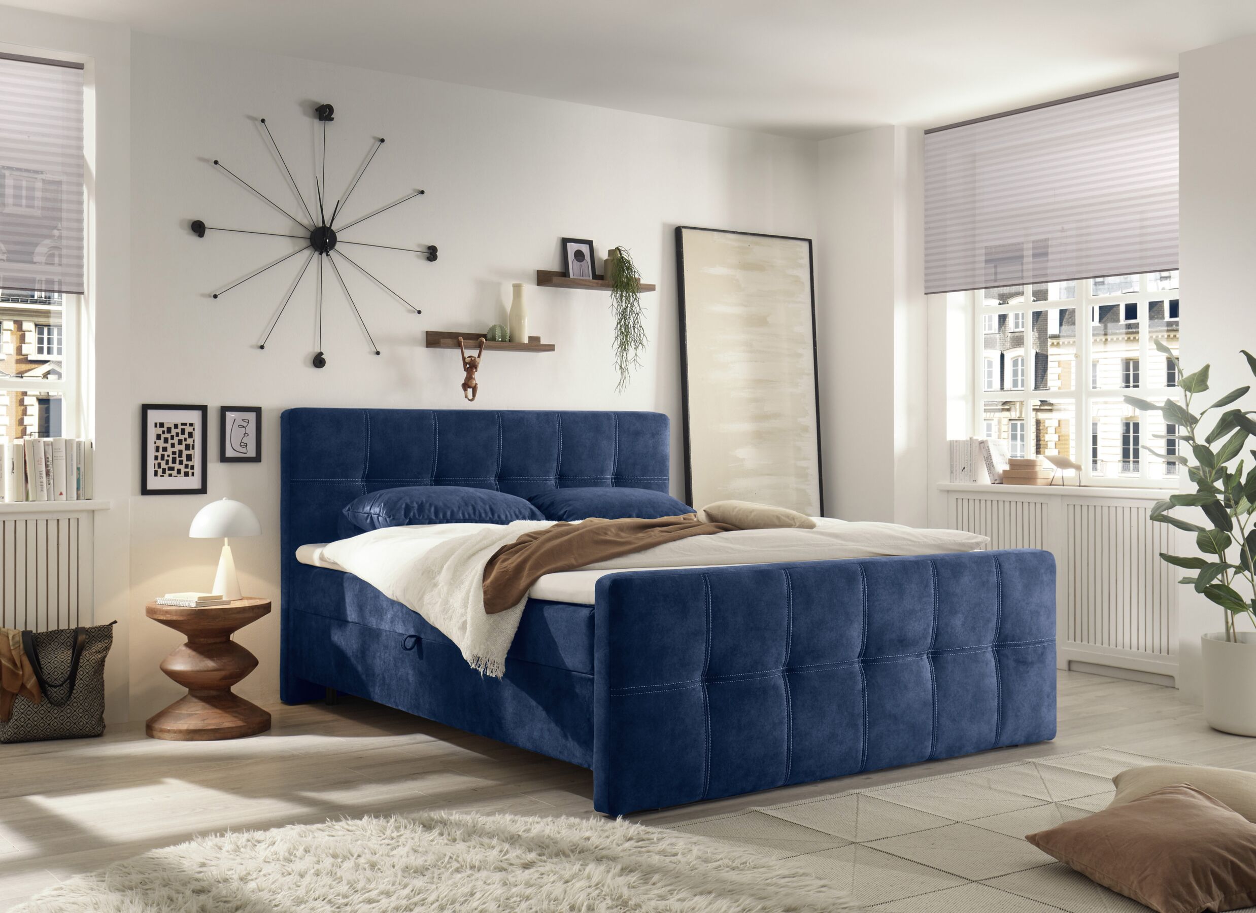 Sfeerfoto - Bedbox Valetta 160x200cm - stof - blauw met opbergruimte