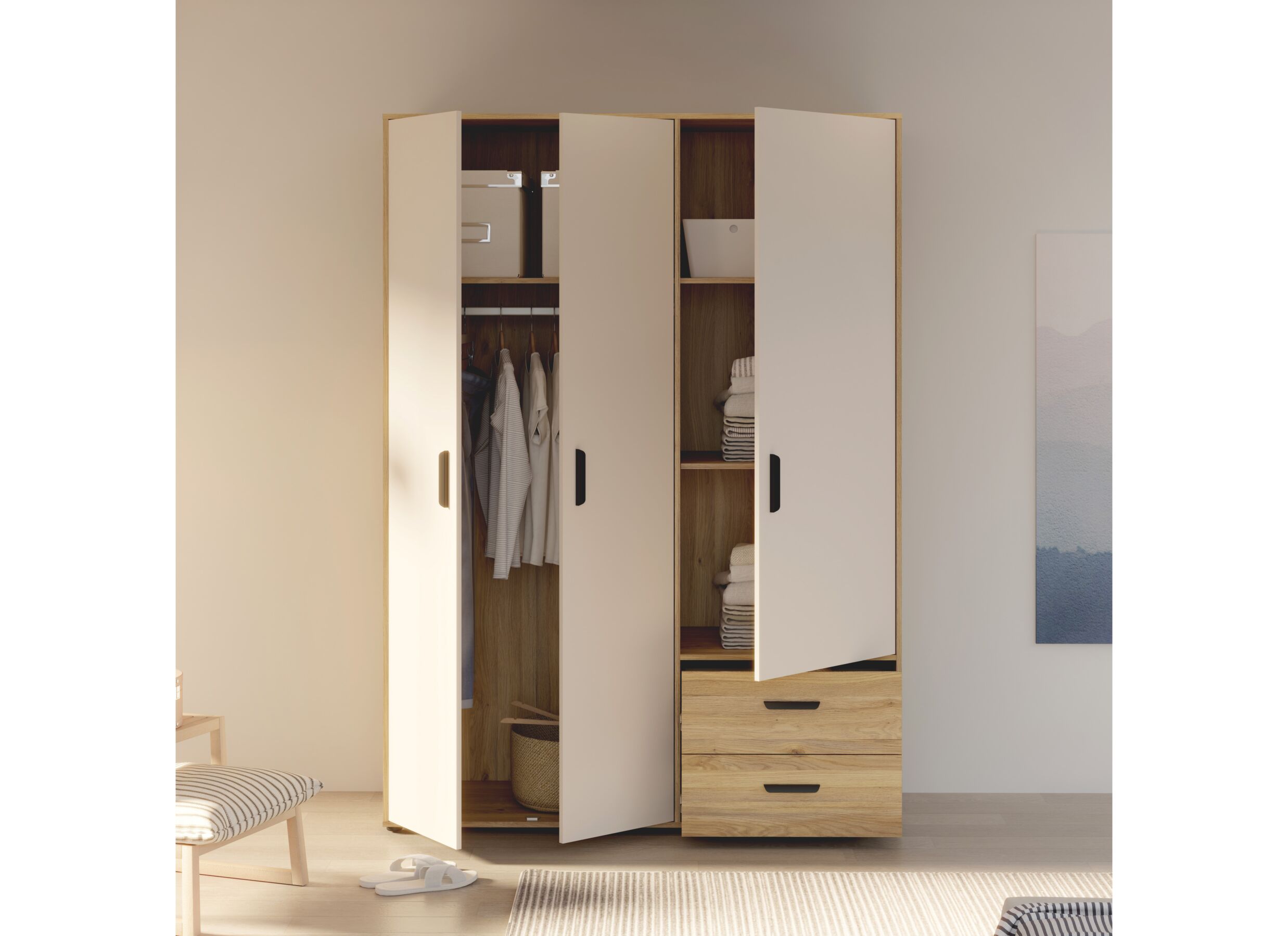 Sfeerfoto - Kleerkast Mokkaro 145cm - decor - mauvela eik & zand