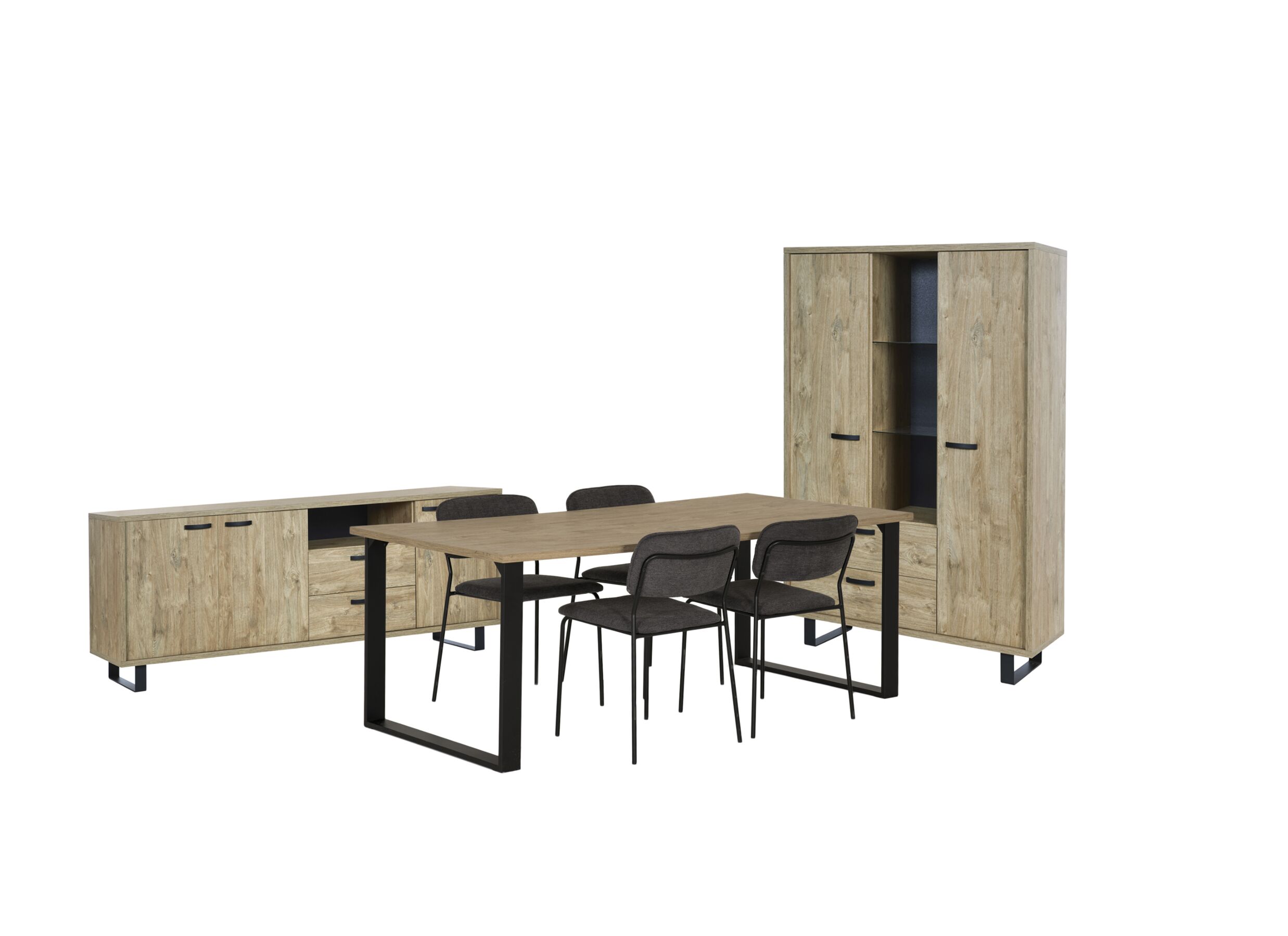 Plus Important - Salle à manger Como 1 avec 4 chaises Epoca anthracite - table 200x95cm - buffet 220cm - armoire 120cm